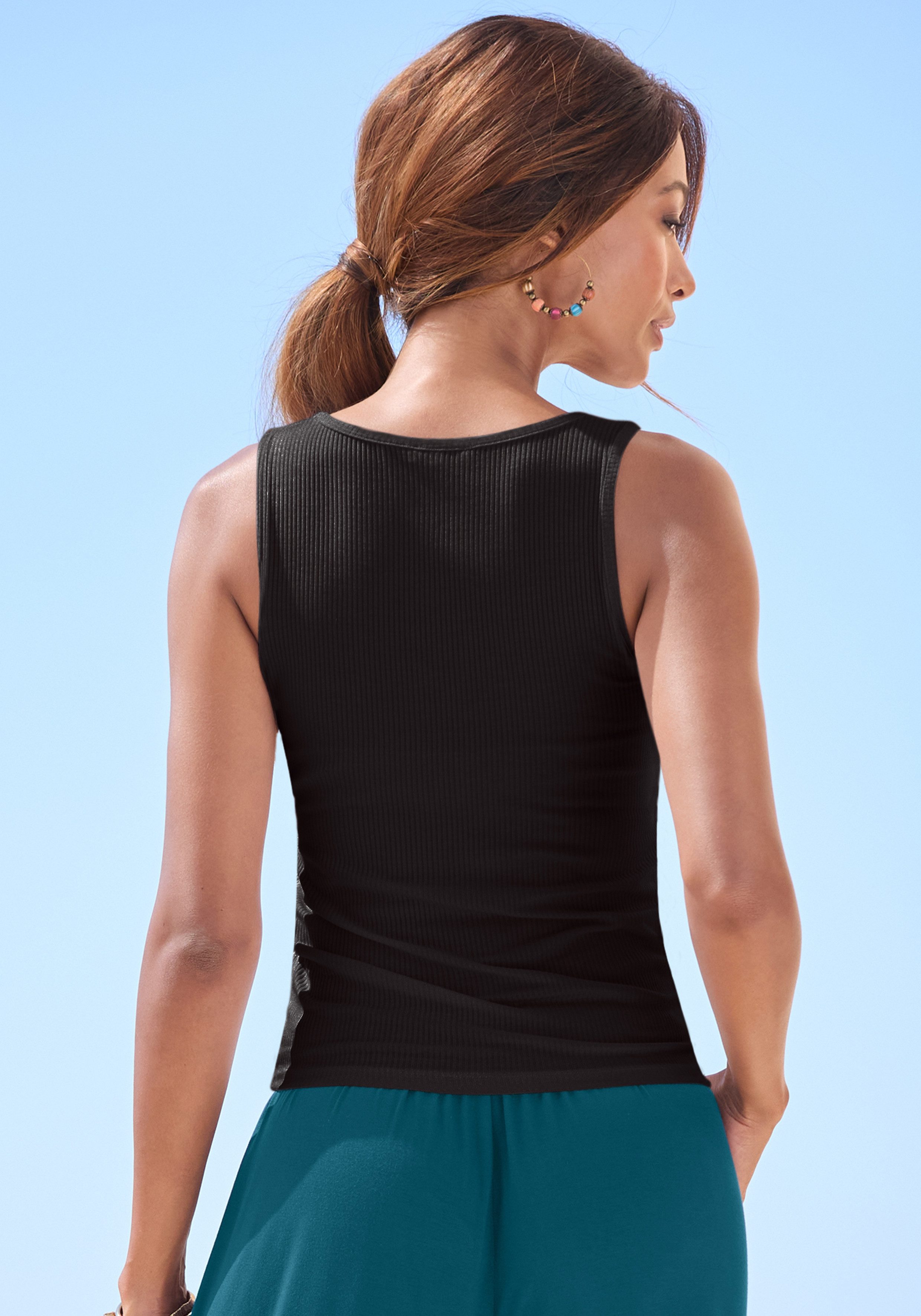 LASCANA Ripptanktop mit kleinem V-Ausschnitt, figurbetontes Damentop, Basic