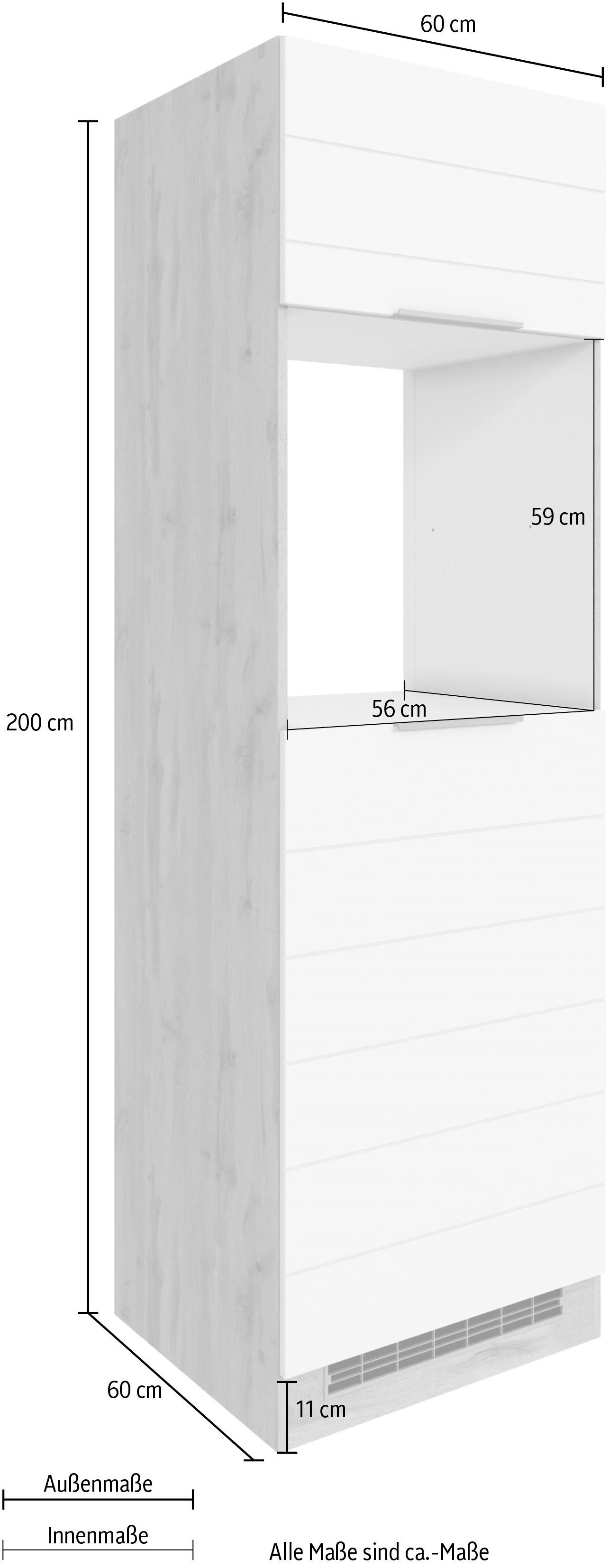 | breit, mit 60 Backofenumbauschrank Matt/wotaneichefarben waagerechter Luhe hochwertige MÖBEL MDF-Fronten cm Lisene HELD wotaneiche grau