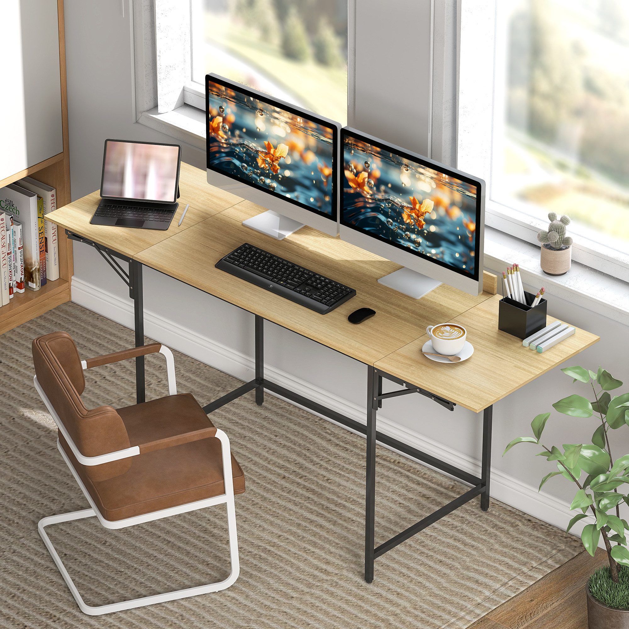 HOMCOM Schreibtisch mit Modern-Design, Metallgestell (Bürotisch, 1-St., Klappbar Computertisch), für Arbeitszimmer Schlafzimmer Home Office, 100,135,170 x 58 x 78 cm