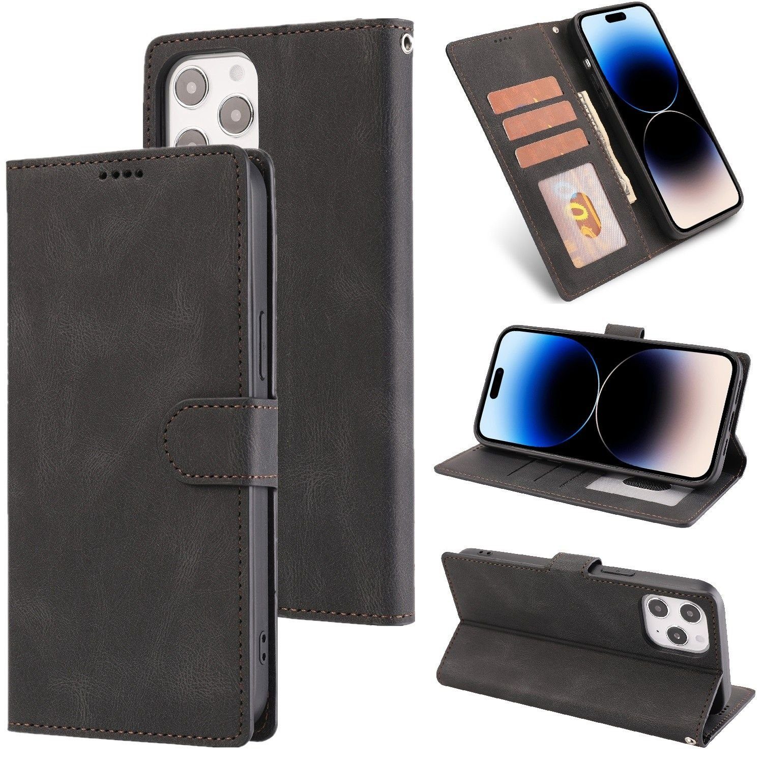 Shorogyt Schutzhülle Für IPhone 14 Pro Max Mit MagSafe Wallet – Leder-Optik, Abnehmbarer Ständer