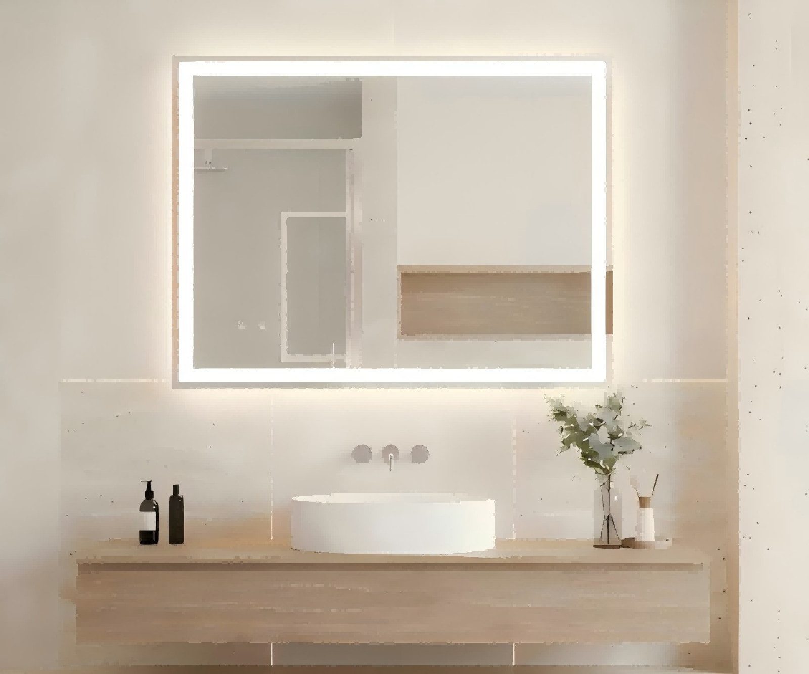 TLGREEN Badspiegel mit Beleuchtung,LED Spiegel mit 3 Lichtfarben und dimmbar, (Touch-Schalter und Beschlagfrei, gehärtetes Glas)