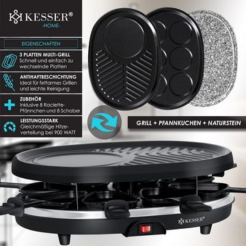 KESSER Raclette für 8 Personen, 8 Pfannen und Holzspatel, 8 Raclettepfännchen, 900,00 W, Elektrischer Raclettegrill und Pizzaofen für gesellige Zusammenkünfte