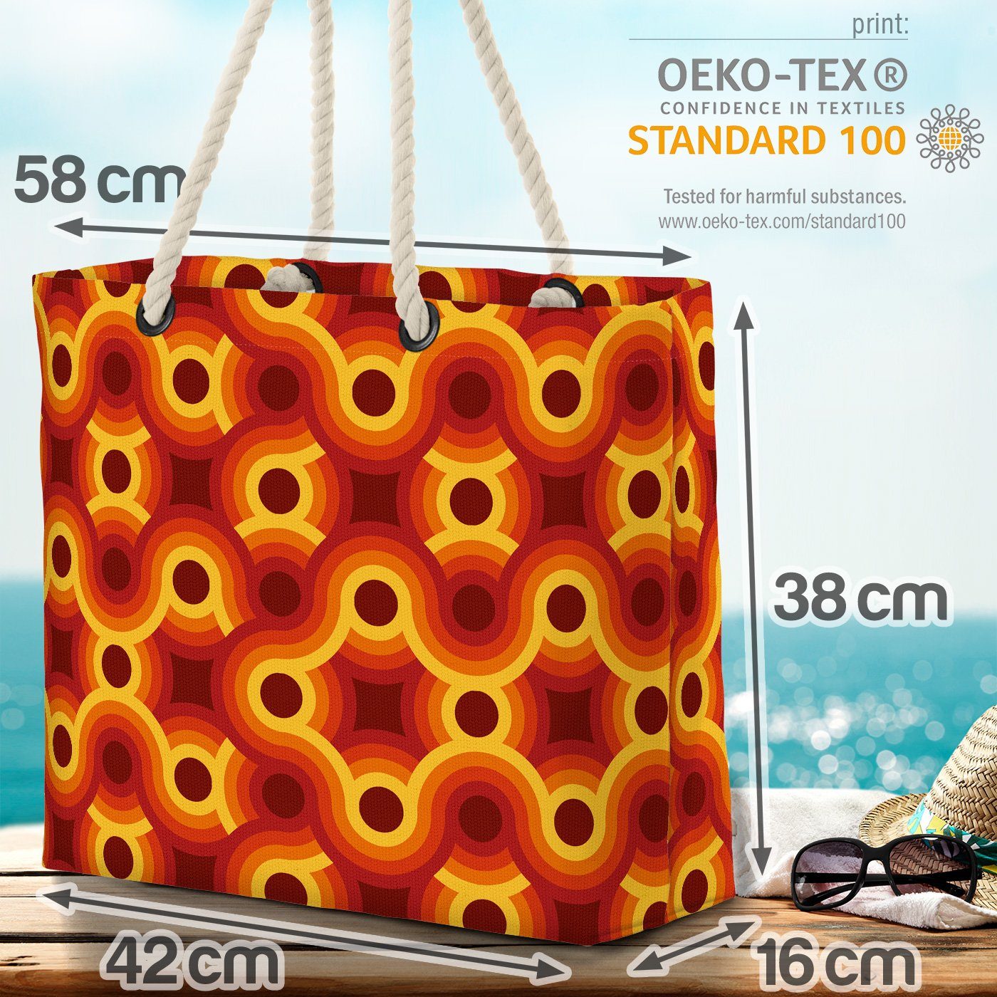 VOID Strandtasche (1-tlg), Vintage Muster geometrisch jahrgang Orange 60s Retro ret Welle tapete