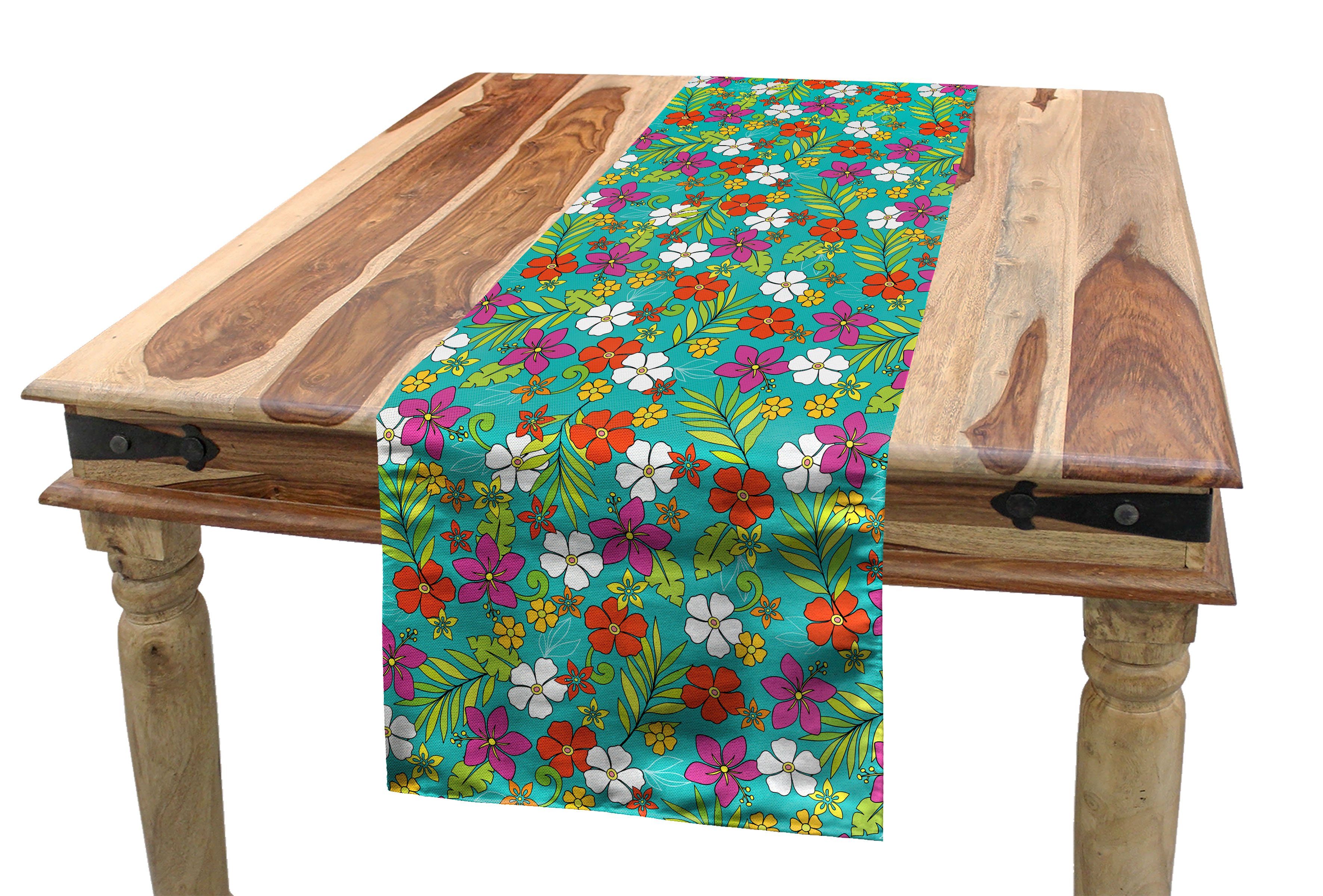 Abakuhaus Tischläufer Esszimmer Küche Rechteckiger Tischläufer, Tropic Bunte Dekorativer Hawaii-Blumen