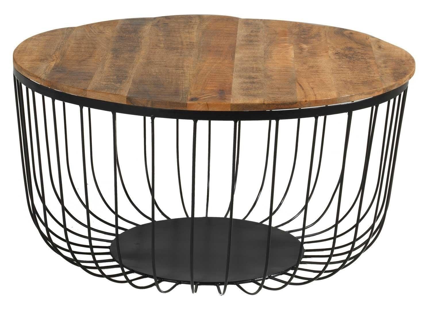 Home4You Couchtisch, Mangoholz, Ø 76 cm, mit abnehmbarer Tischplatte, Metallgestell