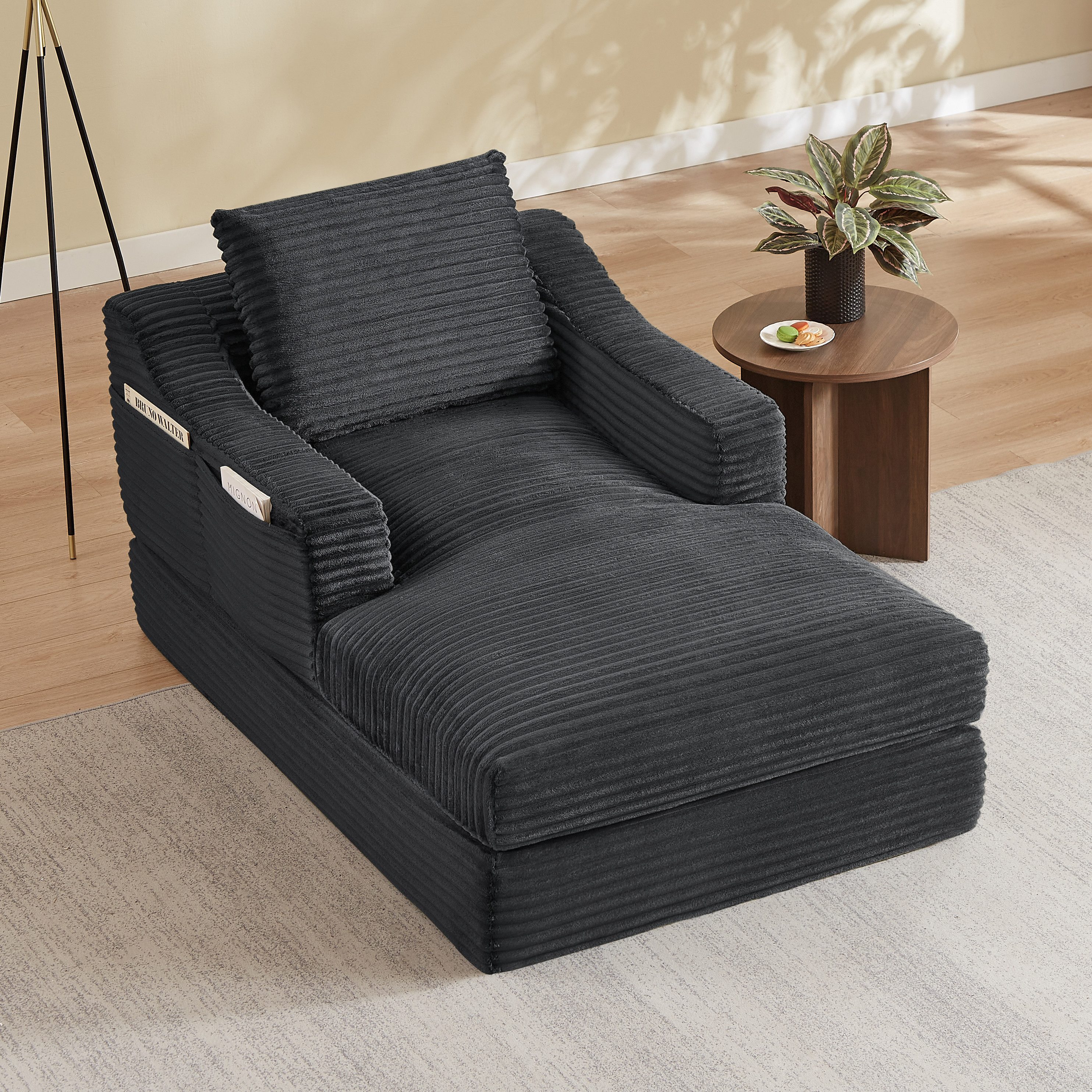 GLP Schlafsofa Cord-Sessel mit Schlaffunktion, ausziehbarer Lounge-Sessel, 100x162 cm, Set, Ausziehbarer Cord-Loungesessel mit Liegefläche und weichem Kissen