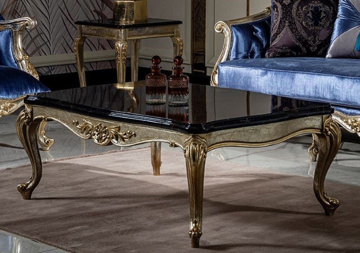 Casa Padrino Couchtisch Luxus Barock Couchtisch Schwarz / Silber / Gold - Handgefertigter Massivholz Wohnzimmertisch - Möbel im Barockstil