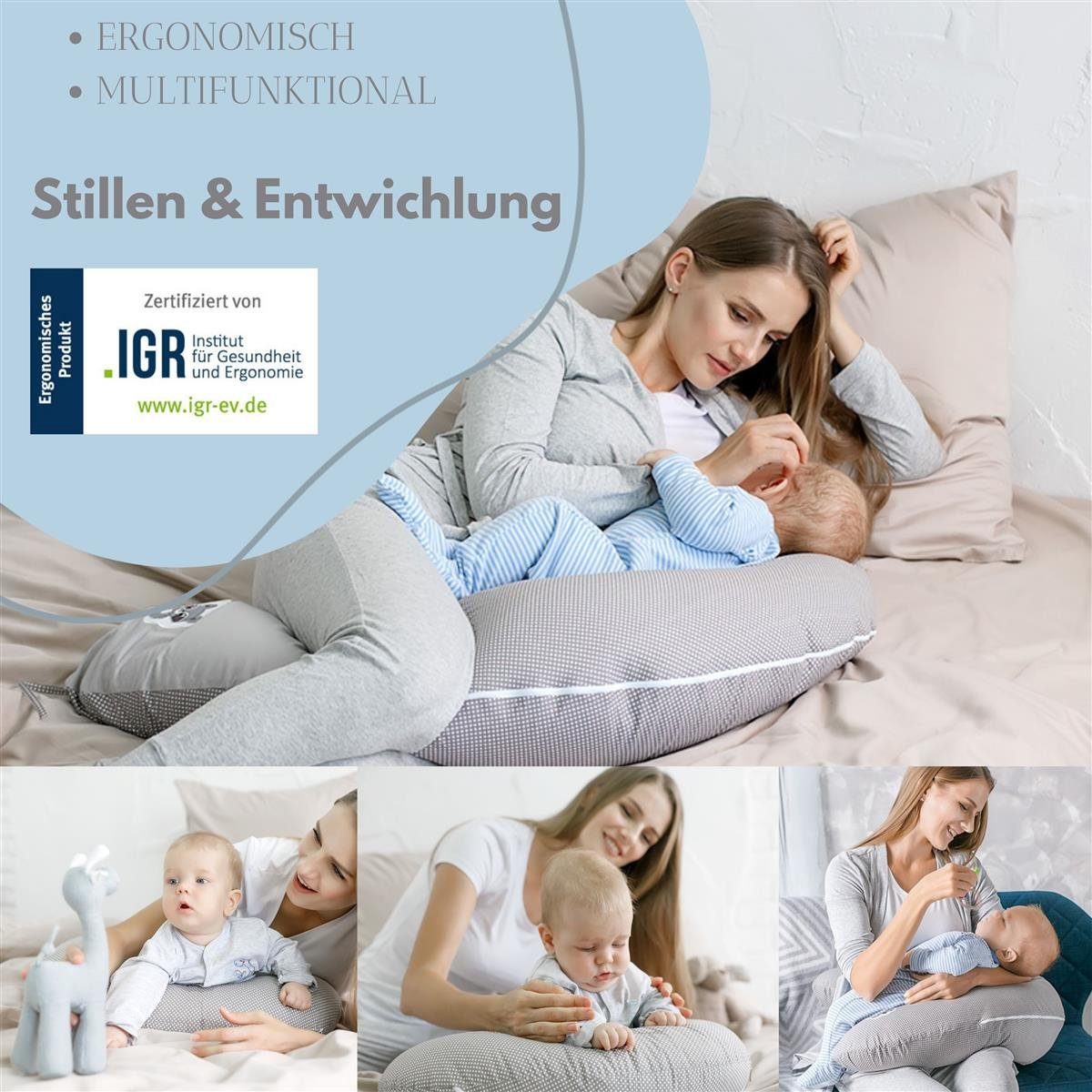 EPS Babynestchen mit Baumwolle 100% Stillkissen Design SEI Mikroperlen, Bezug mit Schwangerschaftskissen Bezug, Seitenschläferkissen