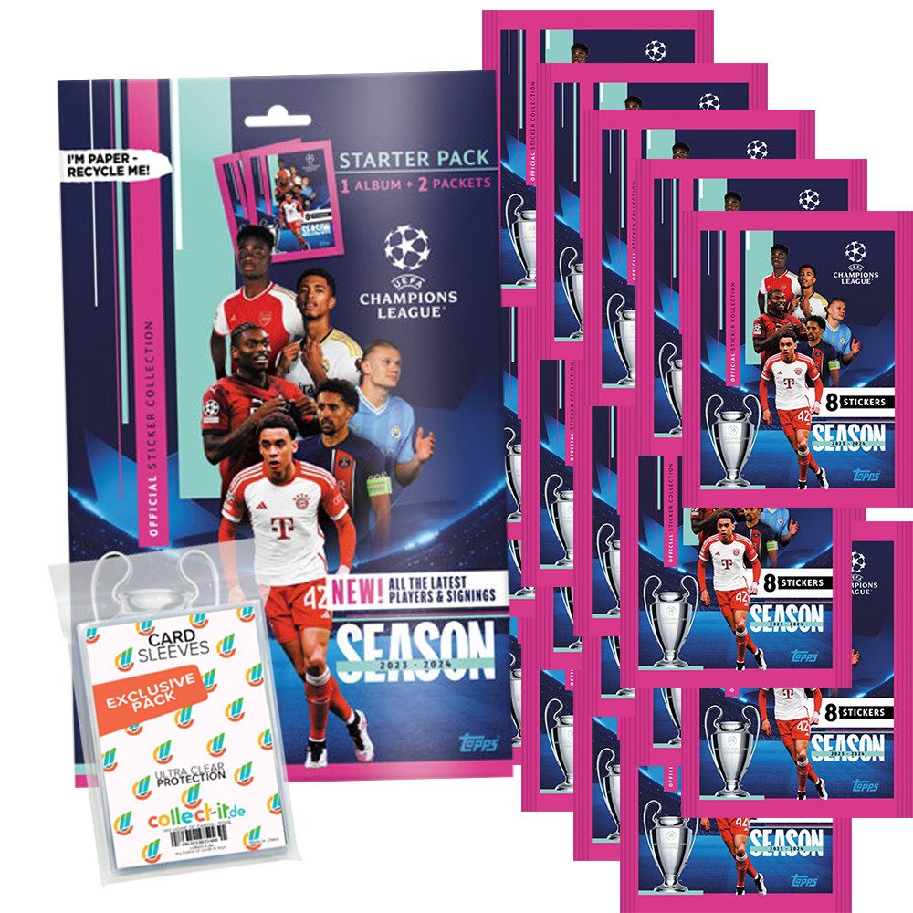 Topps Sammelkarte Champions League 2023/24 1 Starterpack + 20 Tüten + Collect-it Hüllen