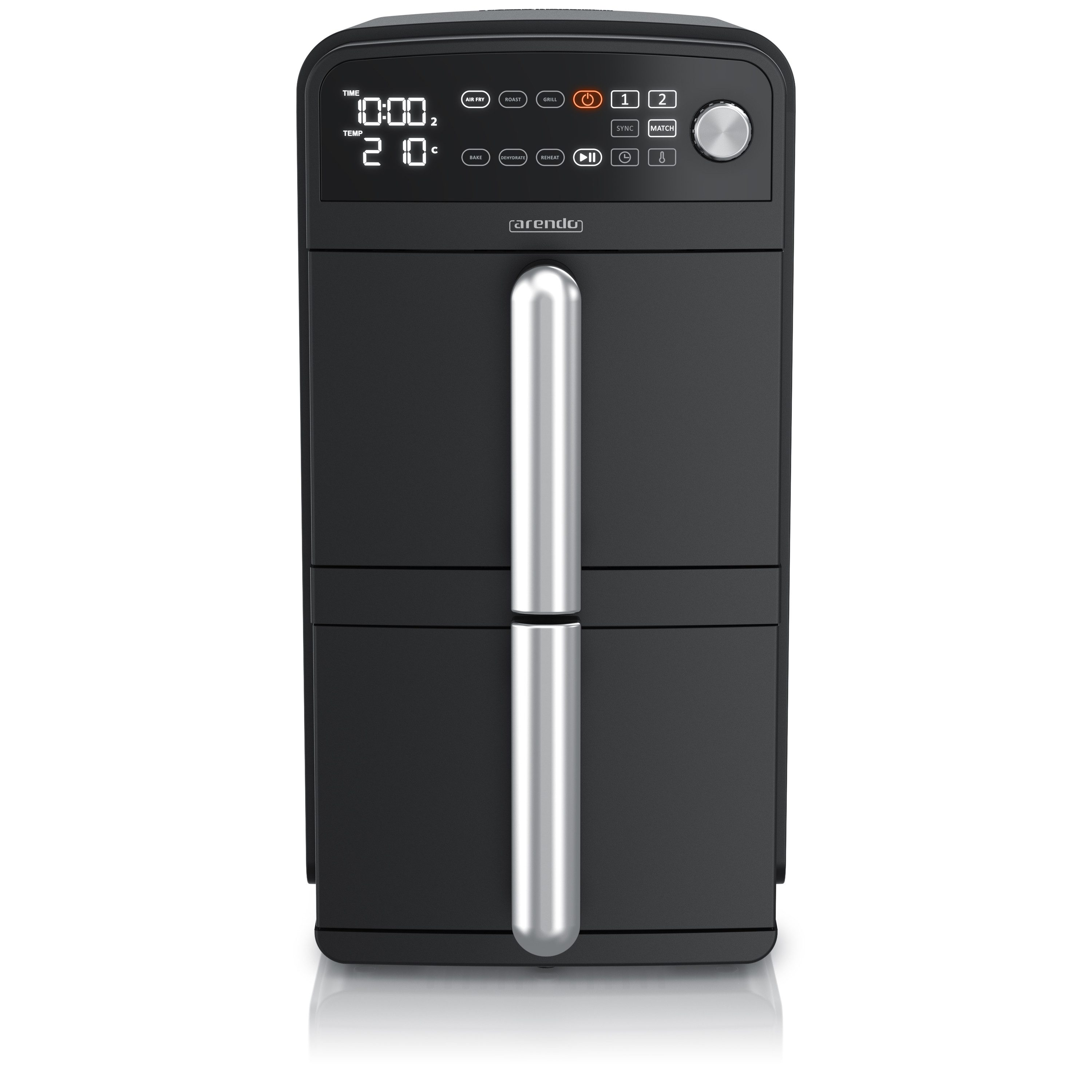 Arendo Heißluftfritteuse mit 2 Kammern Übereinander, XXL Doppelkammer Airfryer 11L, Dual Zone, 2400 W, mit Zubehör, Umluft Backofen, Edelstahl, fettarmes gesundes Kochen