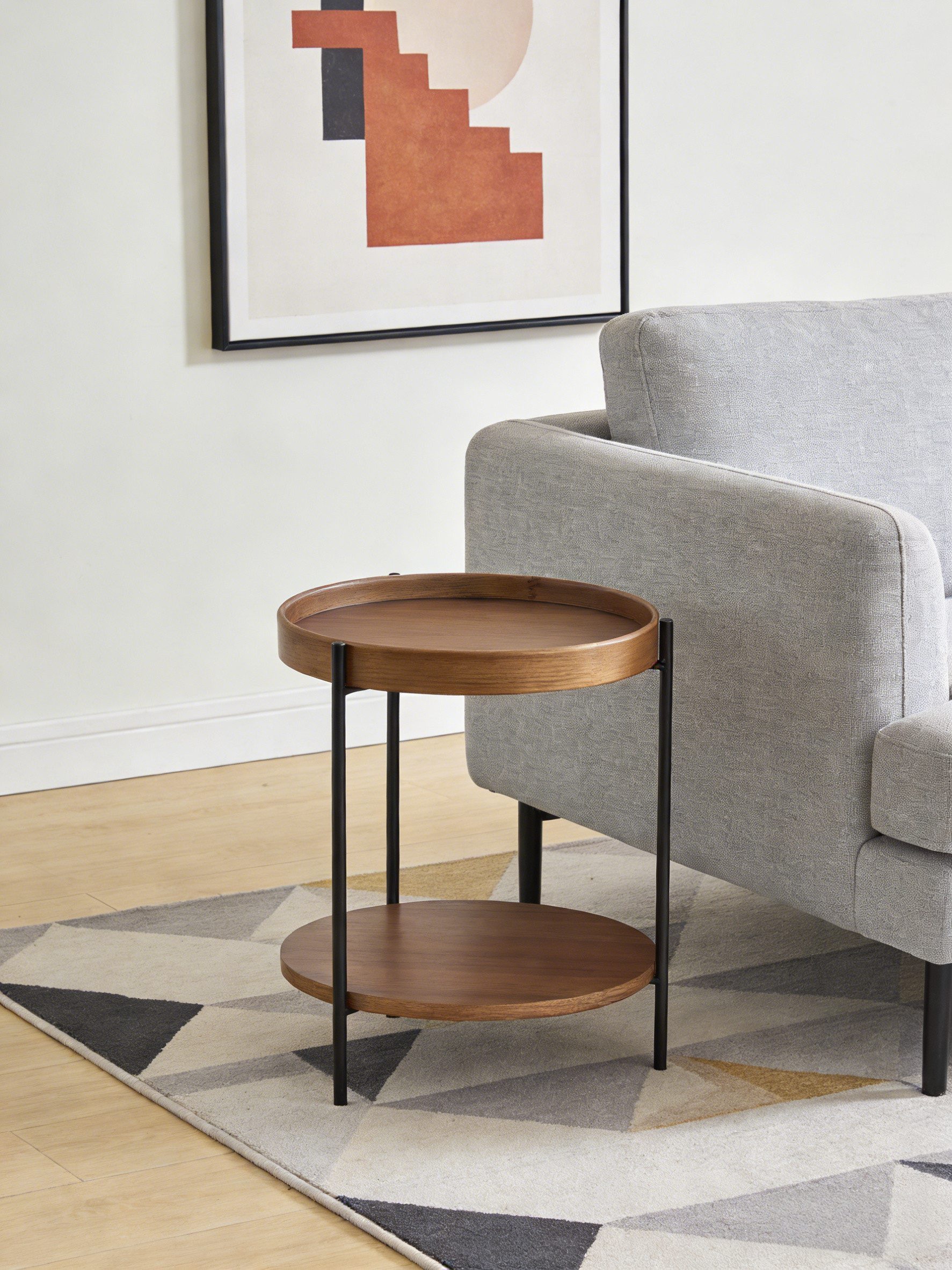 NJLyuhome Couchtisch Wohnzimmertisch – Moderner 2-Etagen Beistelltisch rund, Metallgestell (1-St), platzsparender Nachttisch für Wohnzimmer & Schlafzimmer