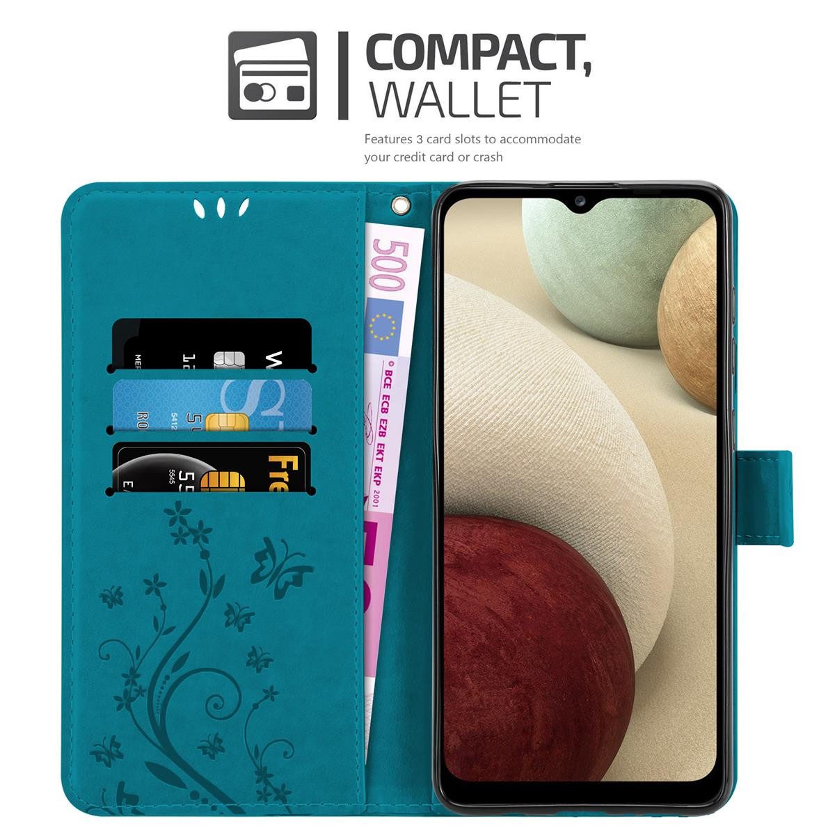 Cadorabo Handyhülle für Samsung Galaxy A12 / M12 Hülle Samsung Galaxy A12 / M12, Hülle Schutzhülle Blumen Flower mit Standfunktion Kartenfach Magnet