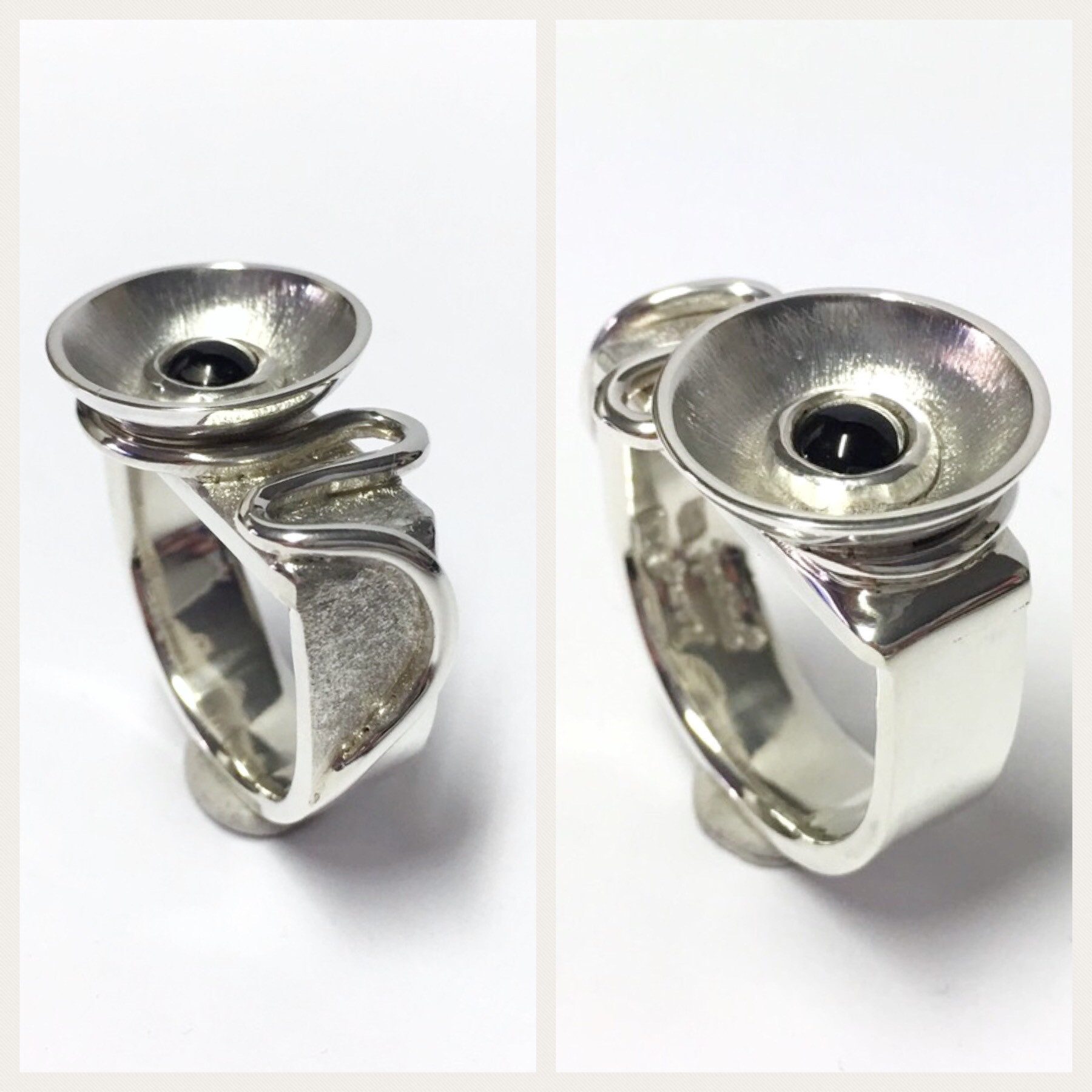 Edelschmiede925 Silberring handgefertigter Silberring 925 Onyx Cabochon - Unikat - Größe 60