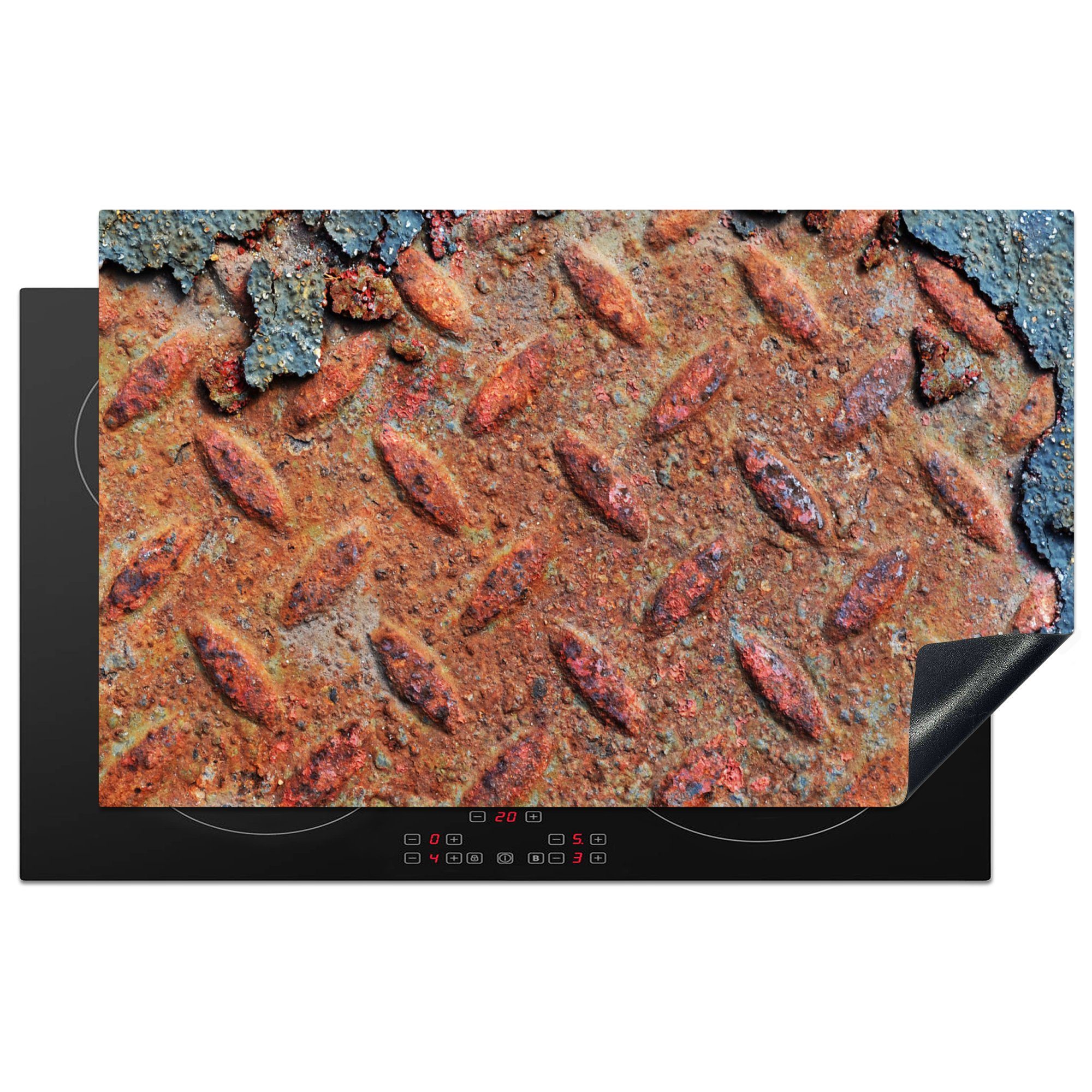 MuchoWow Herdblende-/Abdeckplatte Rost - Abdeckplatte - Induktionsschutz - Metall, Vinyl, (1 tlg), 83x51 cm, Ceranfeldabdeckung, Arbeitsplatte für küche