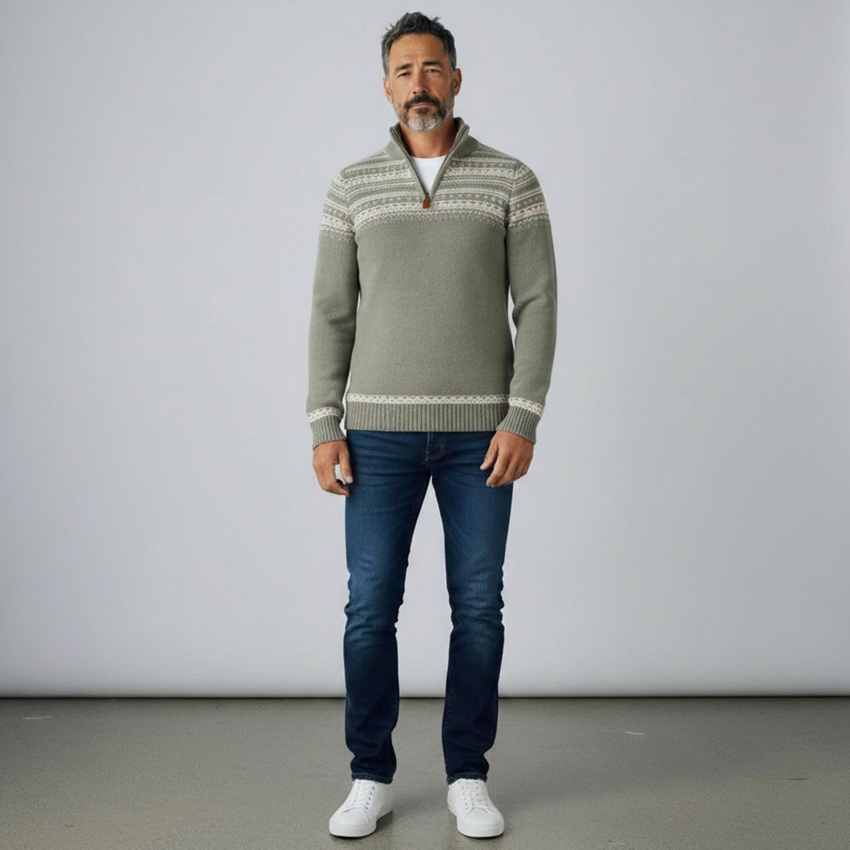 tomBrook Norwegerpullover Herren Troyer Norweger-Strick-Muster - Strickpullover Troyer-Kragen Pullover aus Baumwolle - atmungsaktiv, hautfreundlich & pflegeleicht
