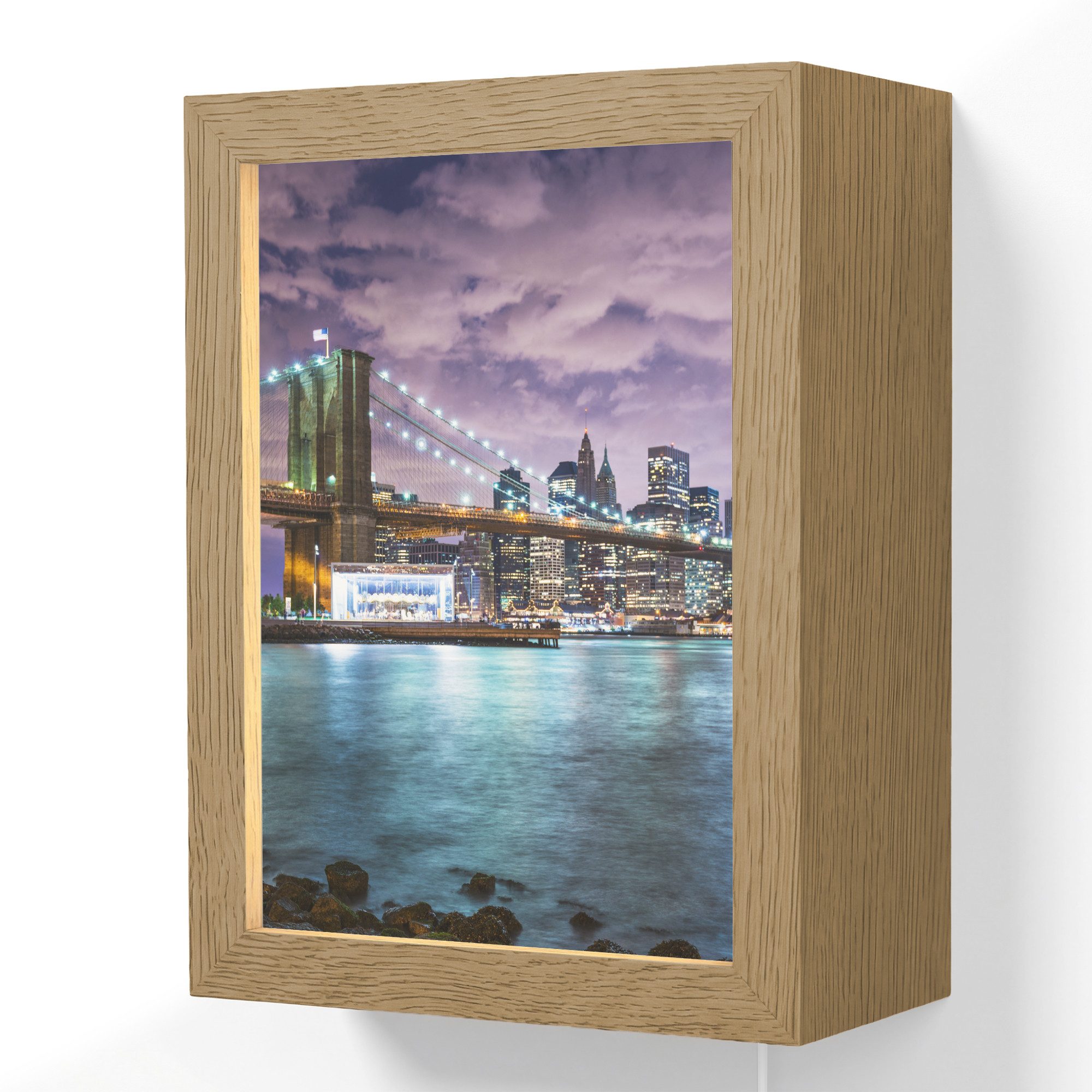 OnlyWow Wandleuchte Lightbox New York - Skyline - Stadt - Farben, Dimmbar, Farbwechsel, LED, Warmweiß, Kaltweiß, Neutralweiß Einstellbar, Wandlampe Innen, Dimmbar, mit Kabel, LED, Beleuchtung, Wohnzimmer