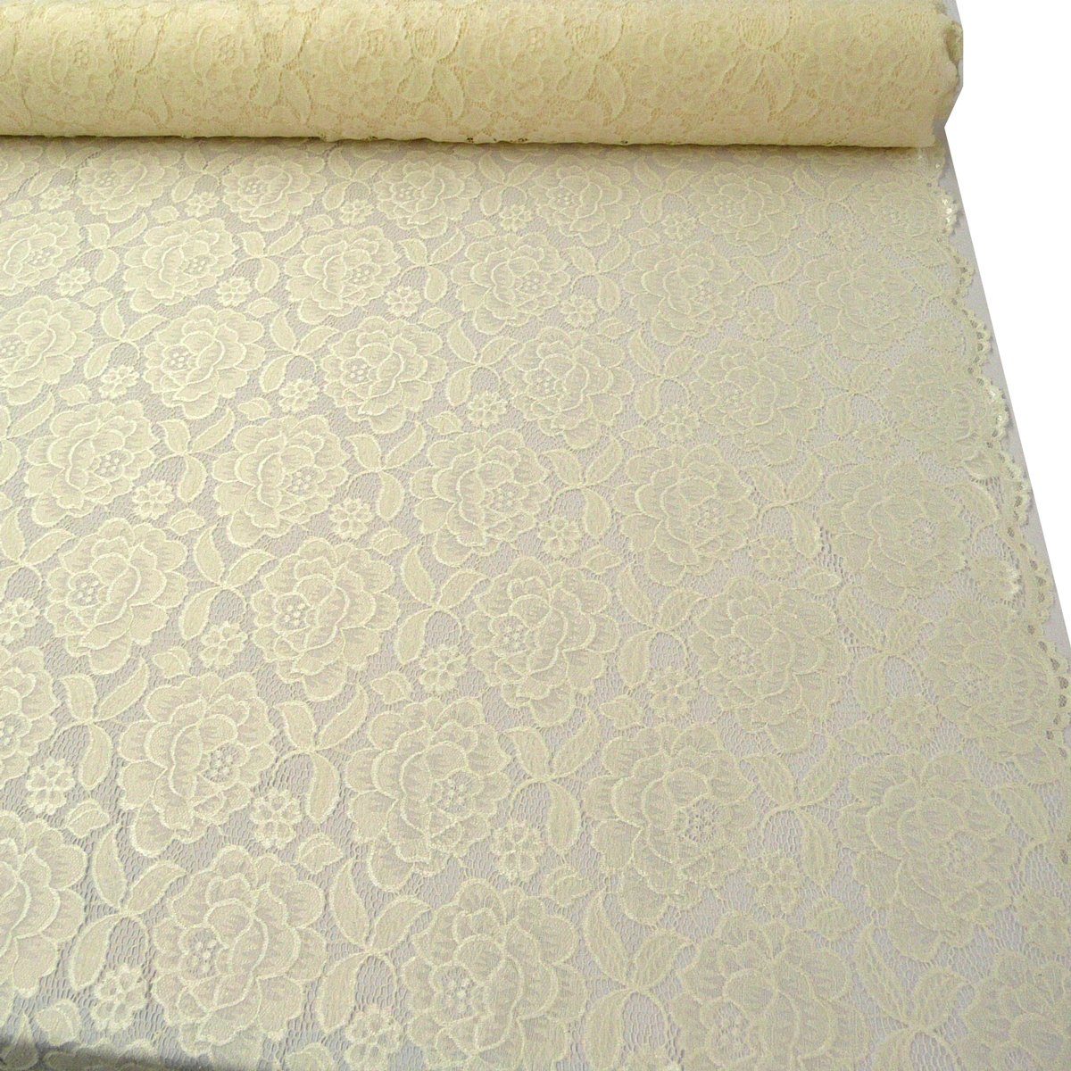 SCHÖNER LEBEN. Stoff Elastische Spitze Blumen mit Wellen Abschluss beidseitig creme
