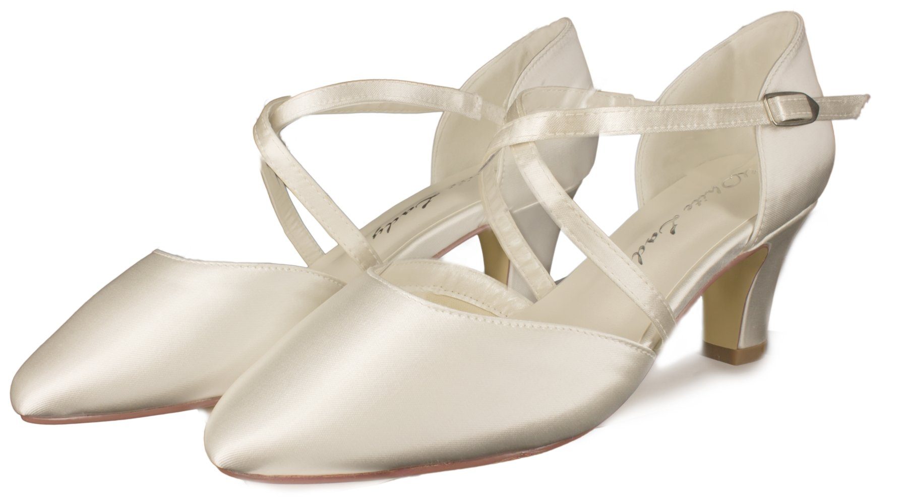 White Lady 750 ivory Satin - einfärbbare Brautschuhe mit Kreuzriemen Spange günstig online kaufen