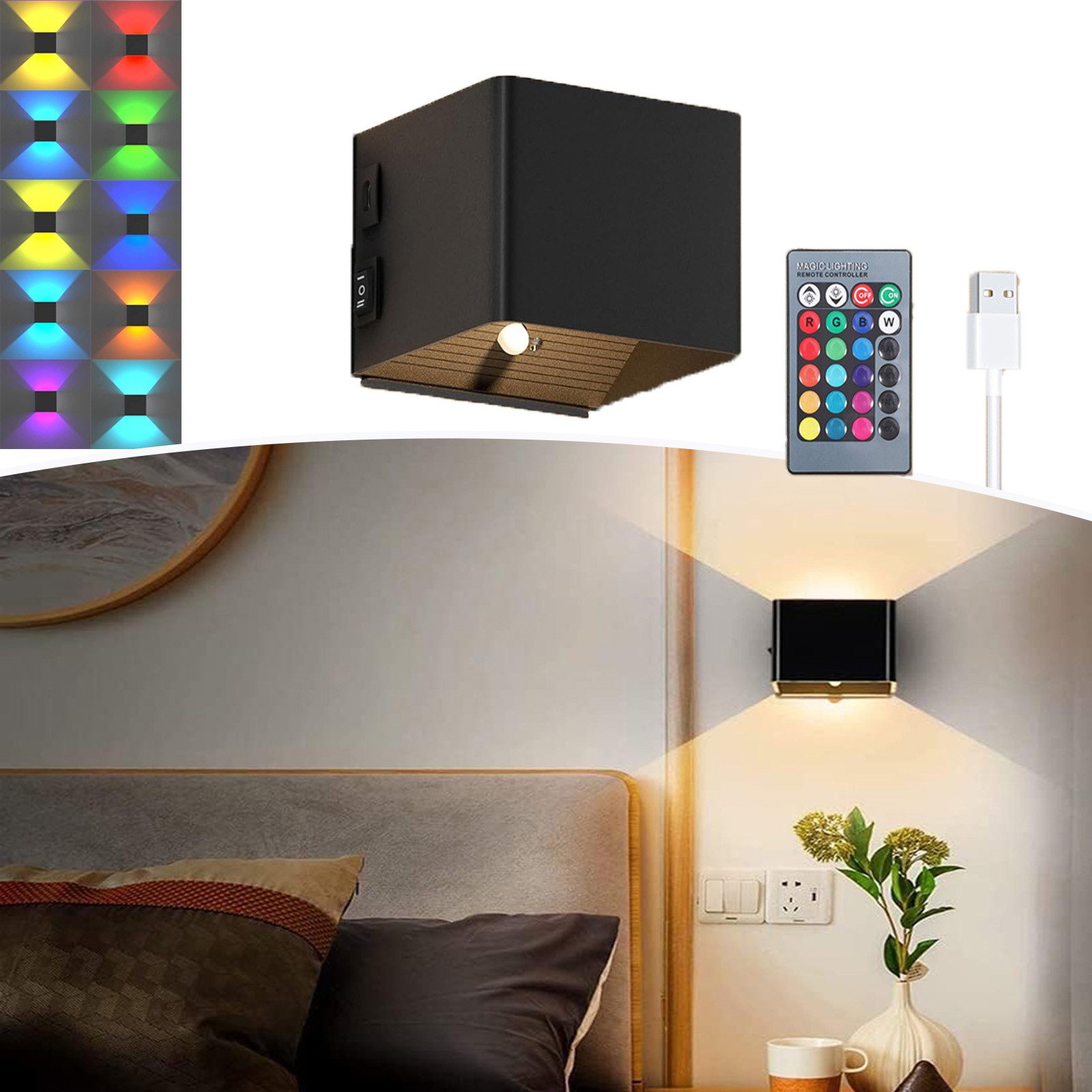 Jibenhome LED Wandleuchte LED-Wandleuchten Dimmbare,RGB-Wandleuchten Kabell günstig online kaufen