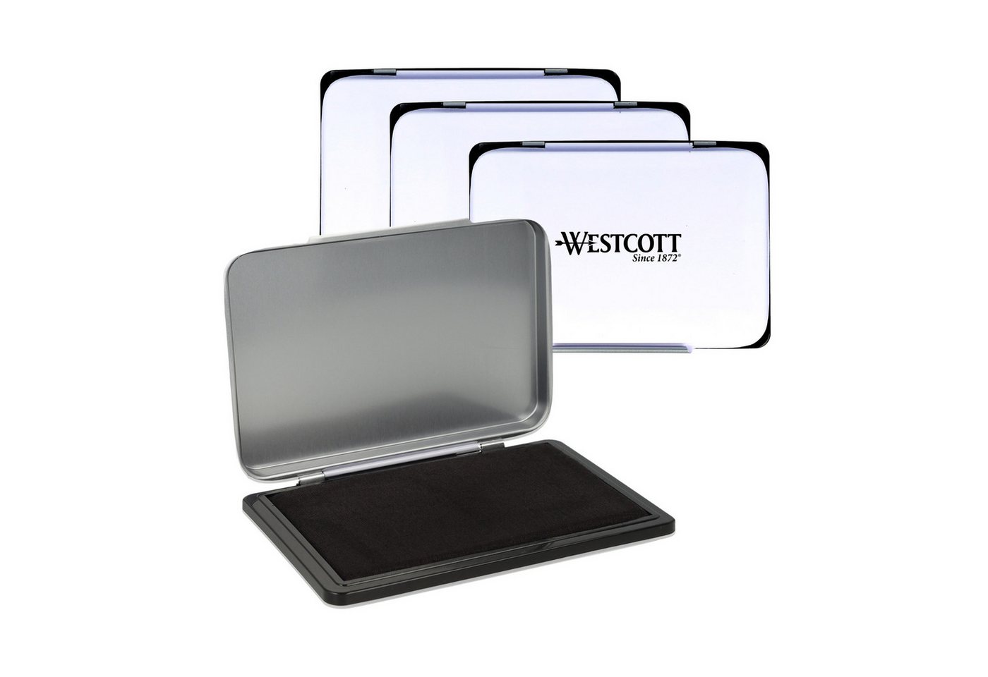 WESTCOTT No. 2 Schwarz (4er-Set), 7 x 11 cm Stempelkissen in Metallgehäuse Stempelkissen (Vorteilspack, 4-tlg., Vorgetränkt und nachfüllbar)