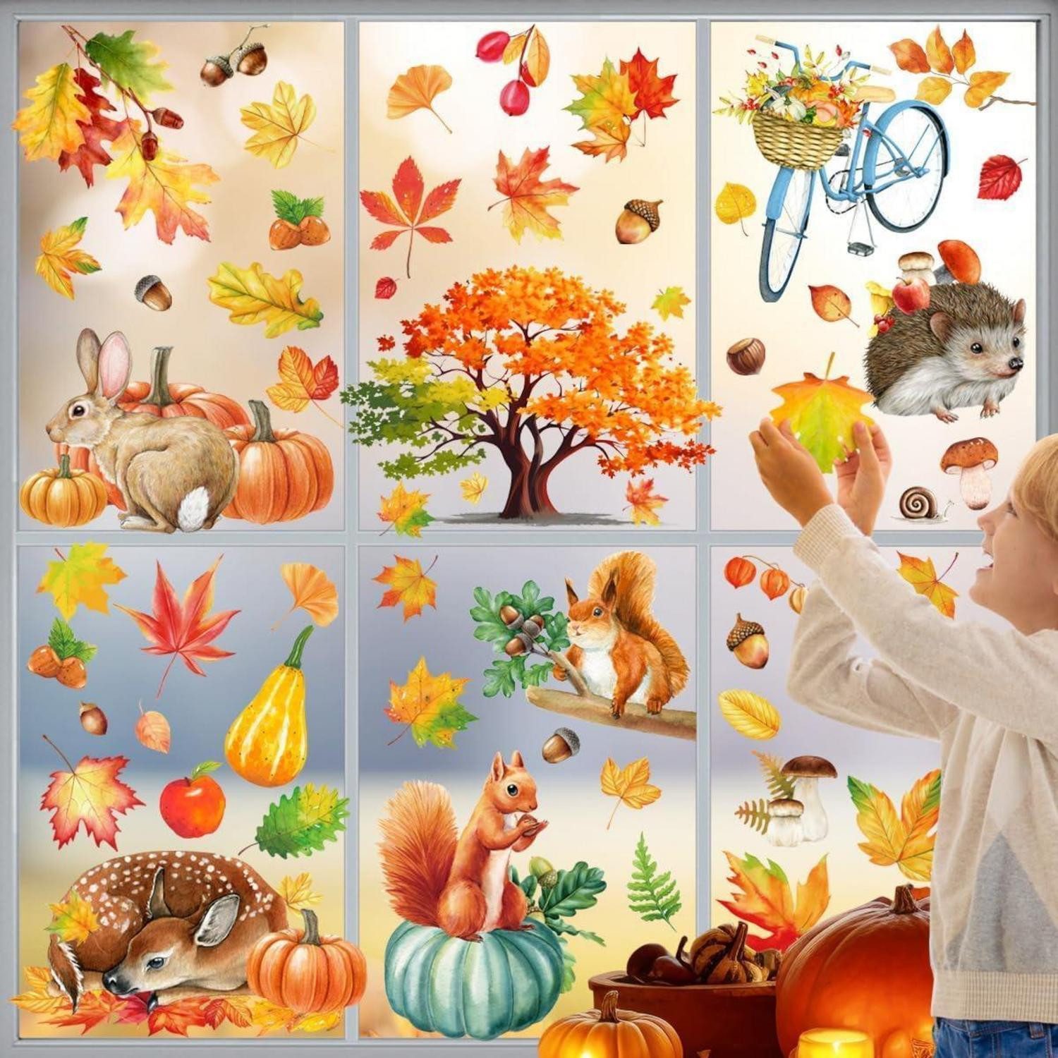 LuxusKollektion Fensterbild 9er Set Herbstdeko Fenster Aufkleber Thanksgiving Selbstklebend – Bild 3 von 5