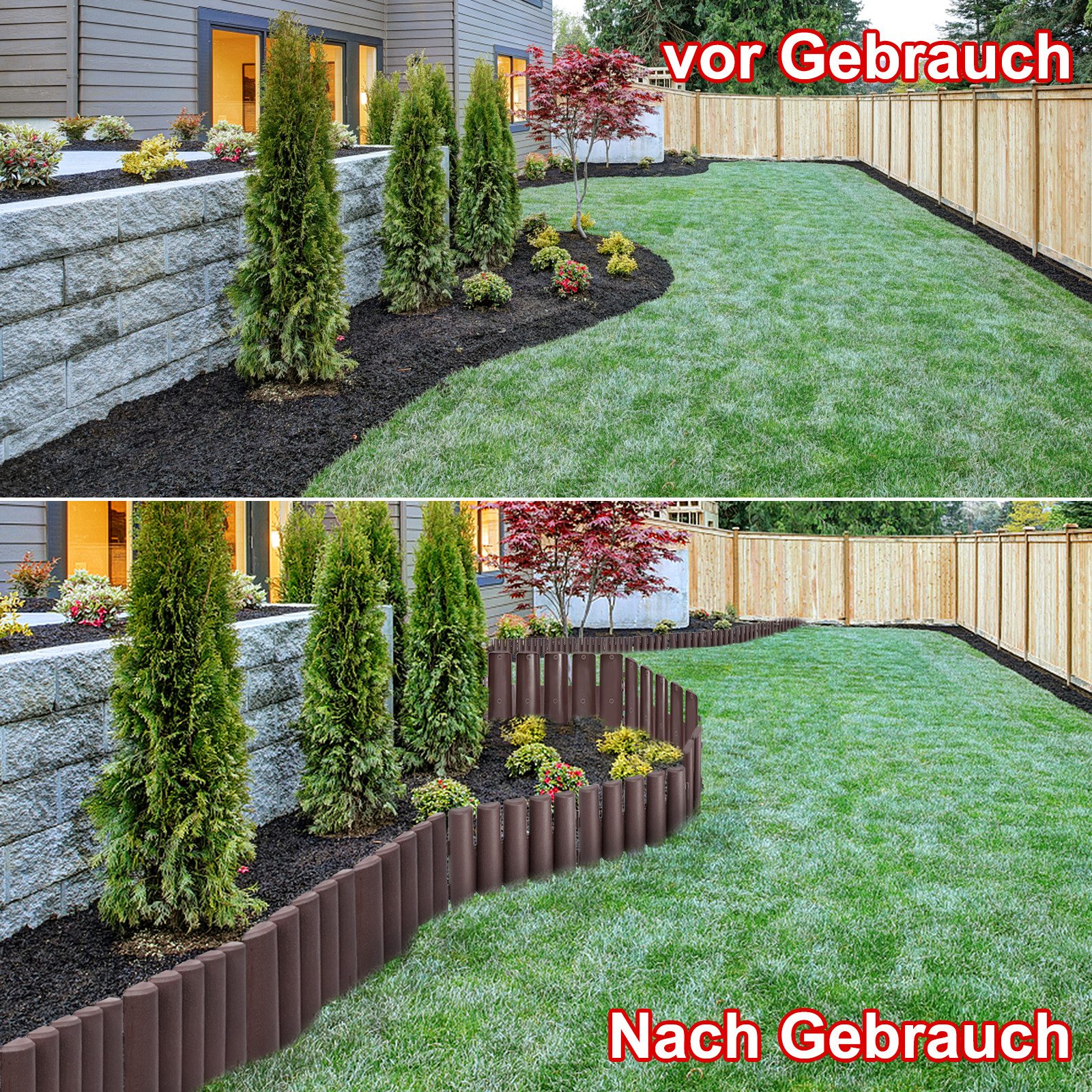 FIVMEN Rasenkante Rasenkante Mähkante Randsteine Kunststoff Beeteinfassung, Kunststoff Beetumrandung Gartenzaun Pro Element 28cm x 24cm – Bild 5 von 5