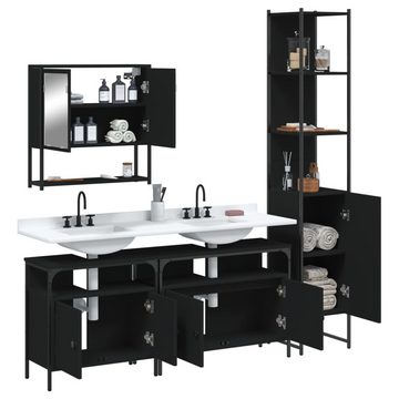 vidaXL Badezimmer-Set 4-tlg. Badmöbel-Set Schwarz Holzwerkstoff, (1-St)