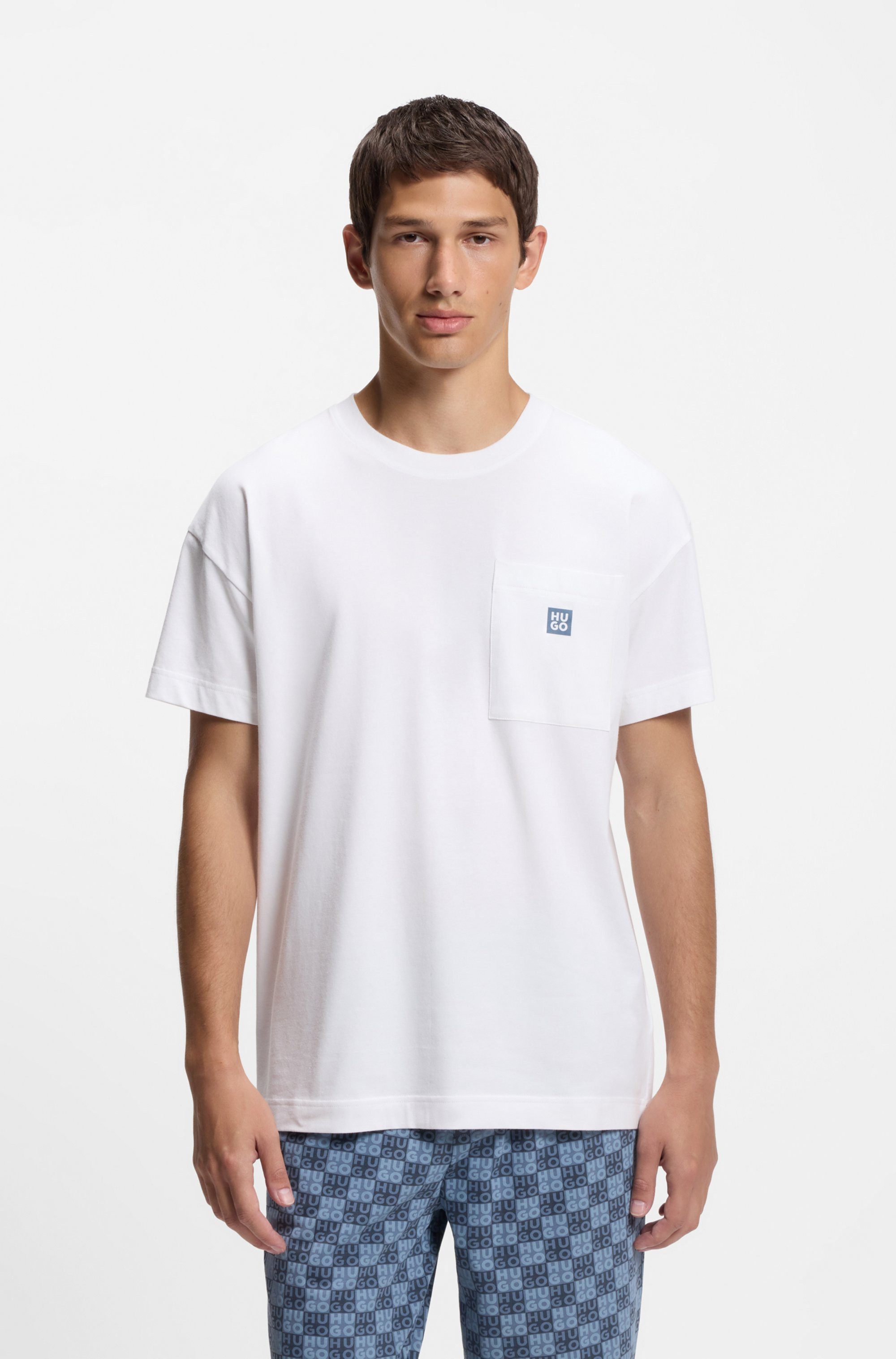 HUGO Pyjamaoberteil Aaron normale Passform, kleines Logo auf der Brust