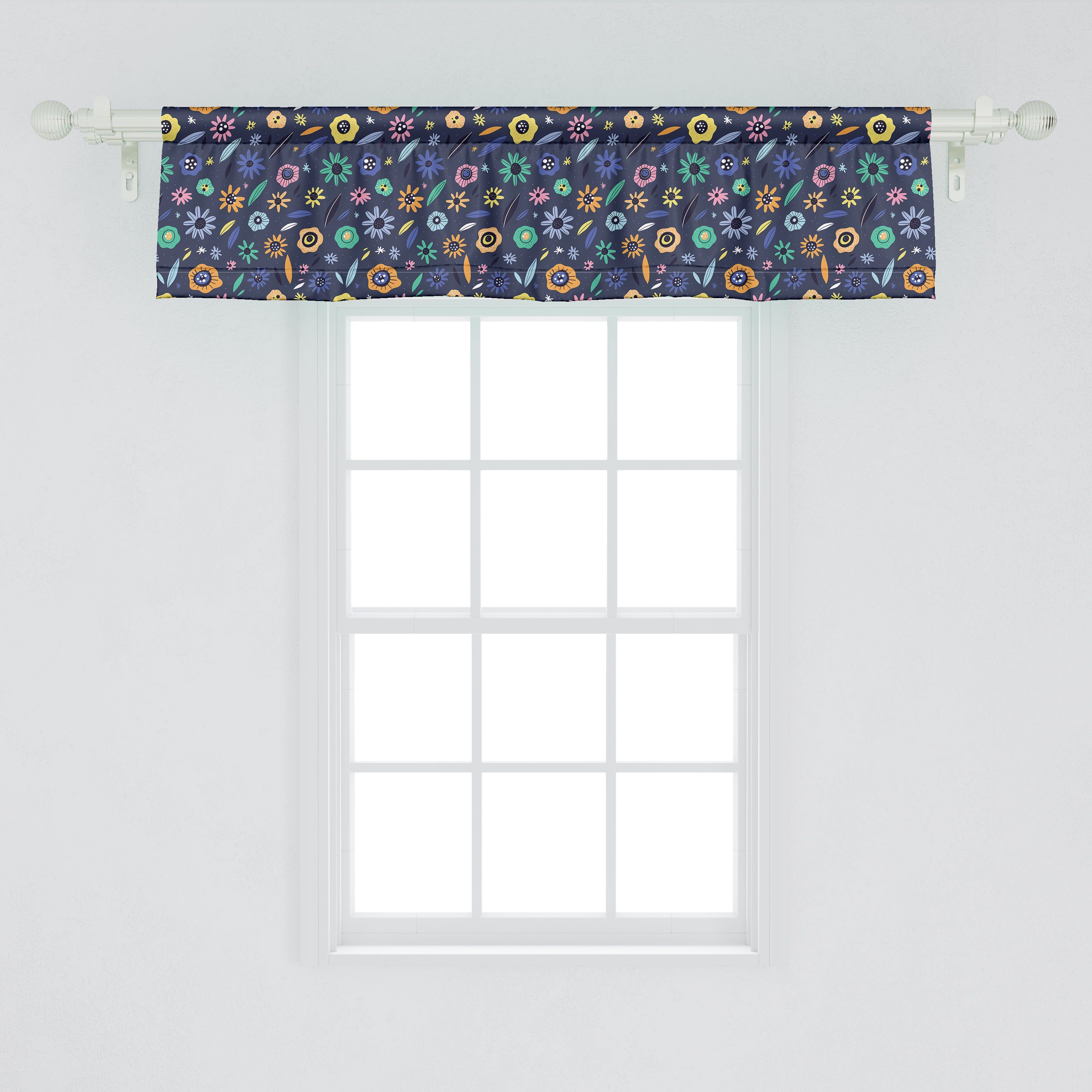 Scheibengardine Vorhang Blume Microfaser, Doodle für Artikel Küche Abstract Schlafzimmer Stangentasche, mit Volant Floral Abakuhaus, Dekor