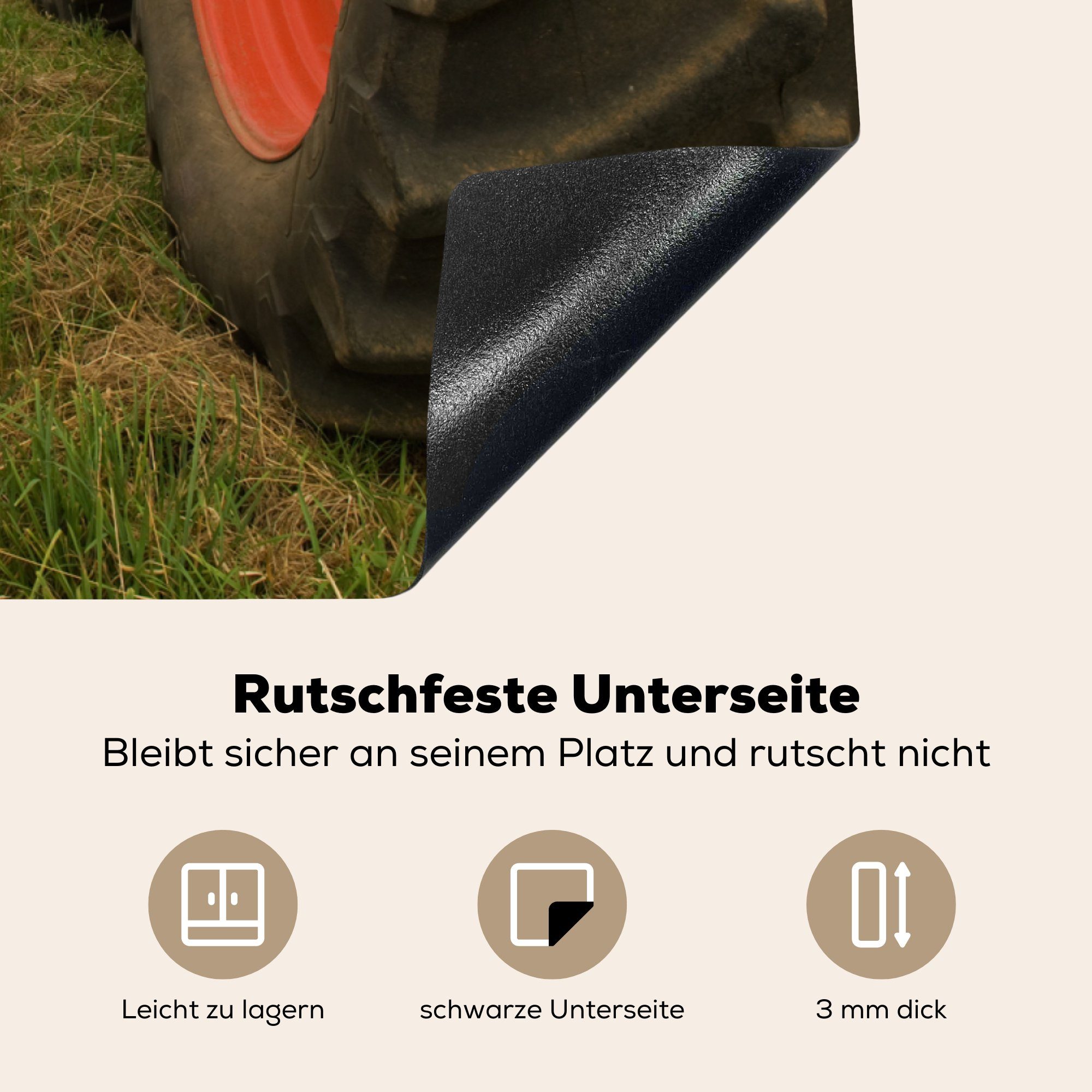 MuchoWow Herdblende-/Abdeckplatte Traktor - cm, Räder Induktionskochfeld Vinyl, küche, (1 81x52 - tlg), Weizen, für Schutz die Ceranfeldabdeckung