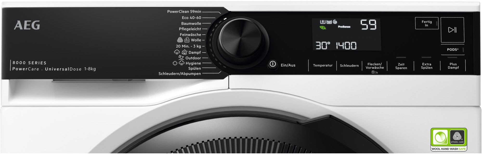 AEG Waschmaschine 8000 PowerCare® LR8EG75480, 8 kg, 1400 U/min, UniversalDose: löst PODS®/Caps 60 % schneller auf für beste Reingung