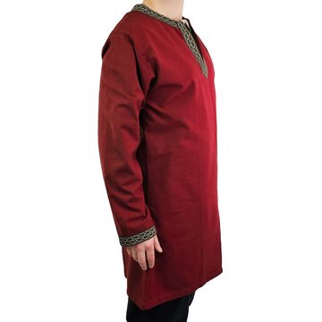 Vehi Mercatus Wikinger-Kostüm Klassische Wikinger Tunika rot mit Knotenmuster "Hakon", langarm L