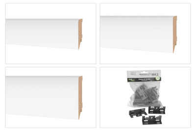 Hexim Sockelleiste, 70/85/100mm - MDF Fußleiste weiß für Fließen, Laminat, Vinyl & Teppich (2 Meter / 1 Leiste) - Cube Abschluss Leisten Teppichboden