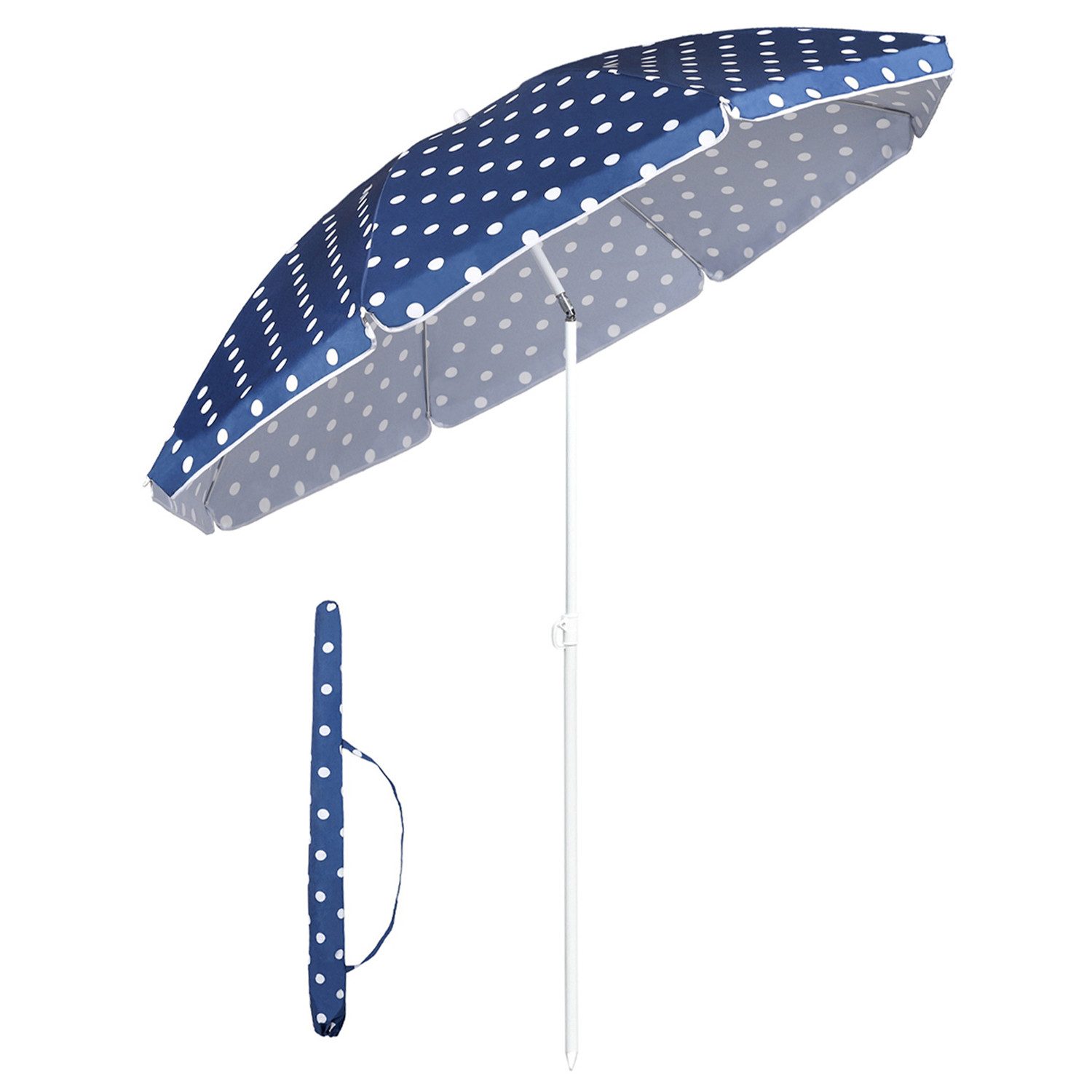 Sekey Sonnenschirm Ø 160 cm Balkonschirm Rund Strandschirm Sonnenschirm mit Schutzhülle, LxB: 160,00x160,00 cm, Neigungswinkel verstellbar, Höhe verstellbar, mit Tragetasche