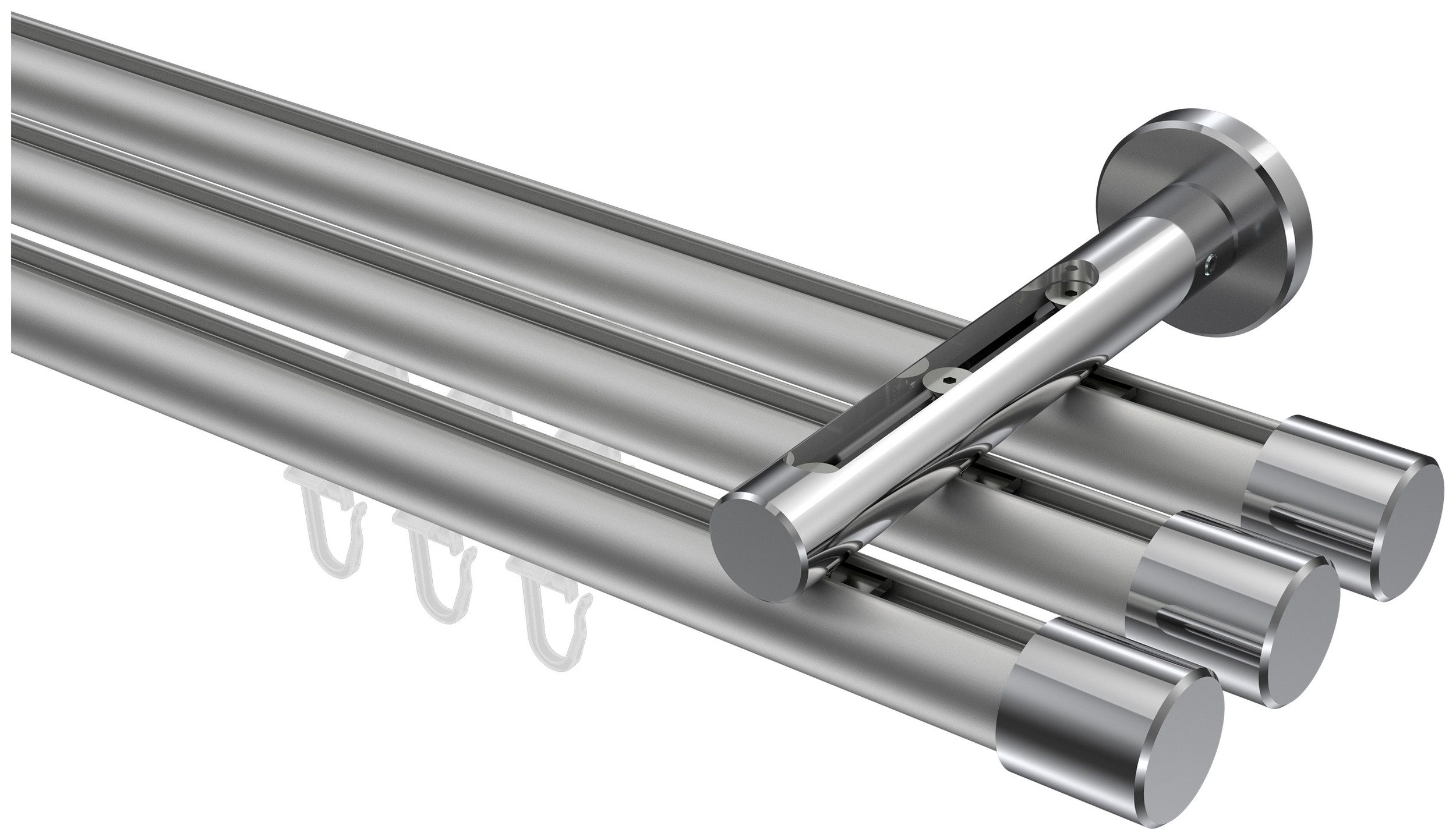 INTERDECO Innenlaufschiene Siteno Santo, Ø 20 mm, 3-läufig, Fixmaß, kürzbar, Wandmontage, Aluminium, Silbergrau / Chrom / Bicolor