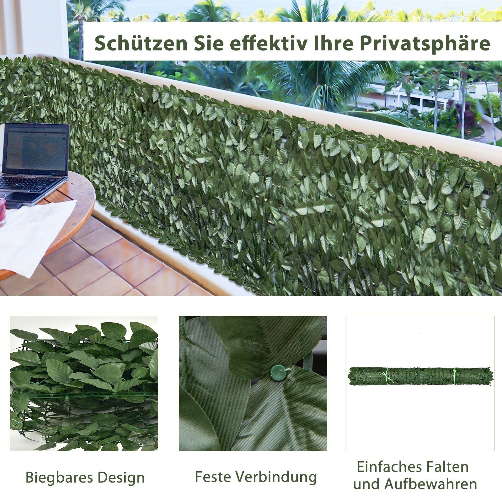 Thumbnail - BlingBin Balkonsichtschutz Balkonsichtschutz Balkon-Sichtschutzhecke UV-/Wetterbeständig (Fency Dark Ivy, 1-St) 300 x 10...