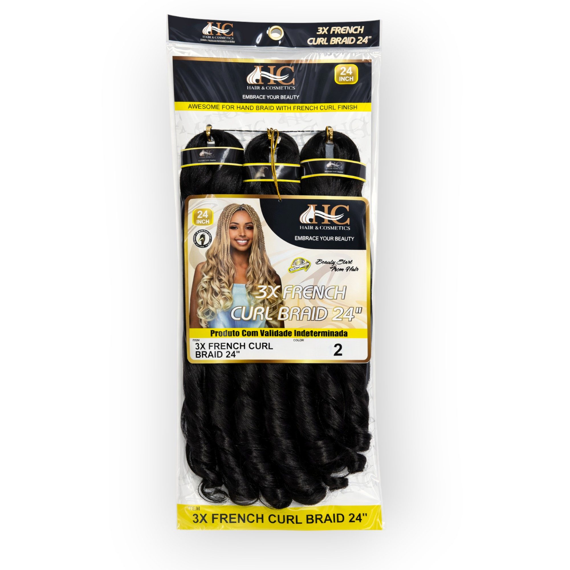 HC Kunsthaar-Extension French Curl Crochet Braid 3X, 24 Zoll (60 cm), 250 g, Voluminös, Lockig, Hitzebeständig, Weich, Natürlich, Vielseitig