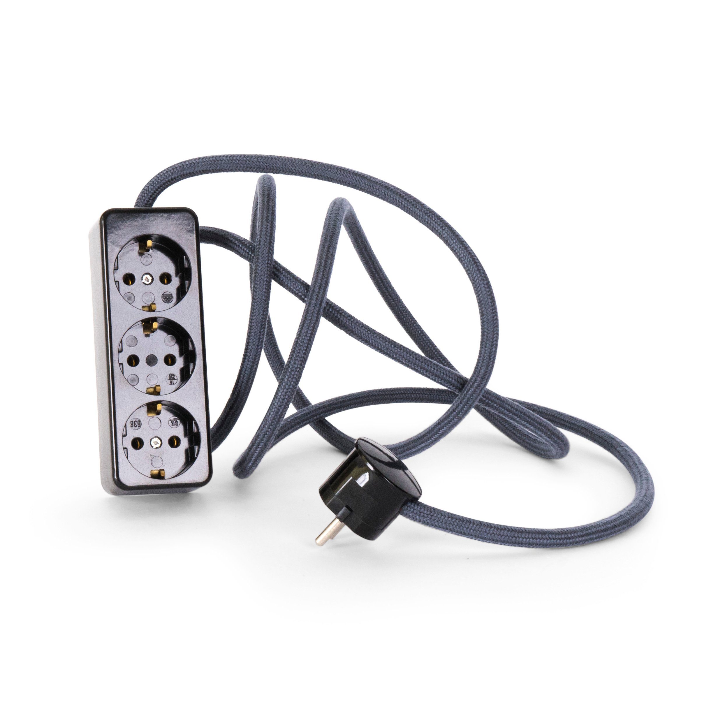 Relight 3-fach Textilkabel-Steckdosenleiste aus Duroplast (Bakelit-Optik) Steckdosenleiste 3-fach (Schutzkontaktstecker), Steckdosenleiste und Stecker aus Duroplast (Bakelit-Optik)