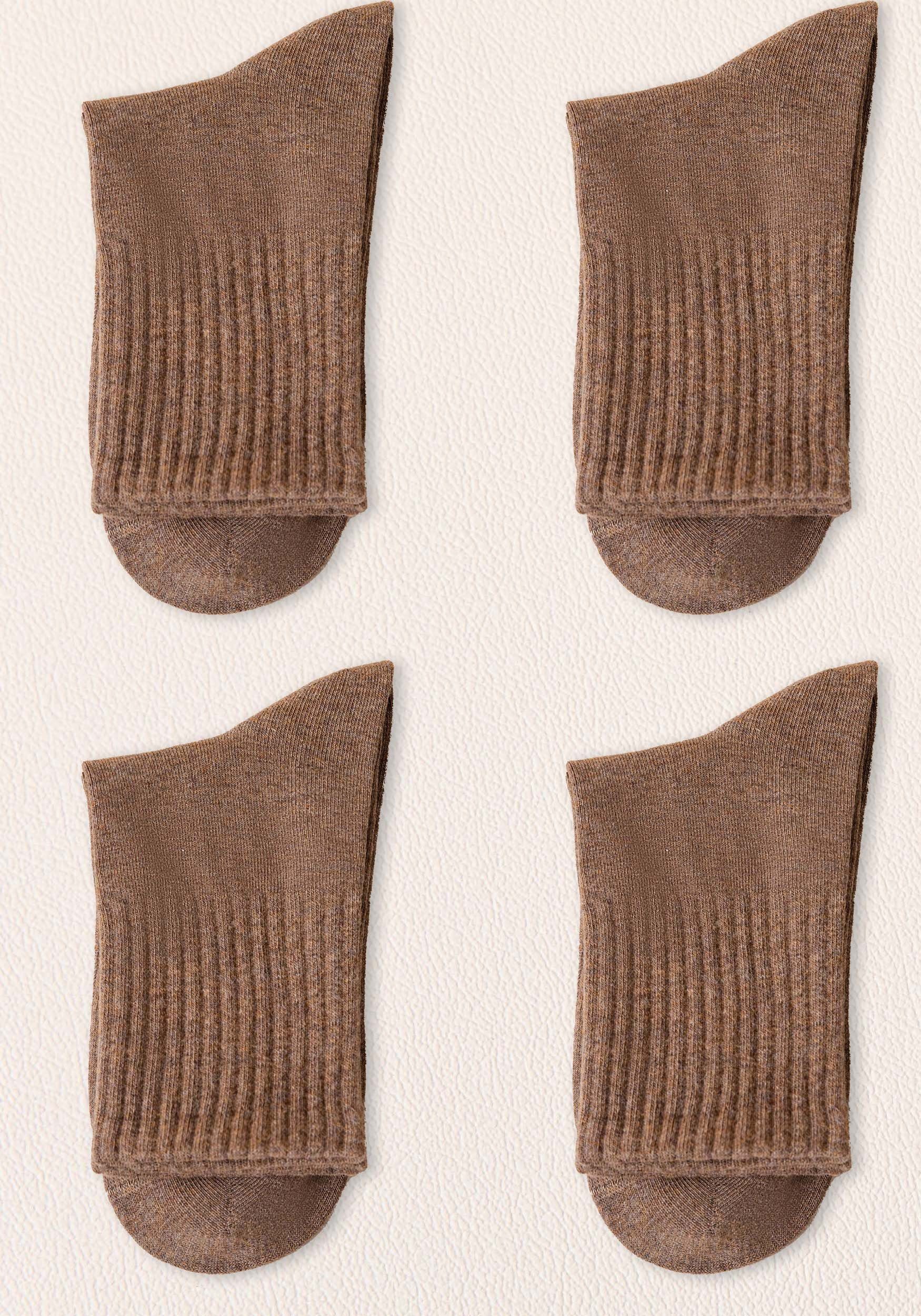 hohes 100% 4-Paar) Hellbraun Damen einfarbig (4-Paar, Basicsocken Baumwolle MAGICSHE Socken