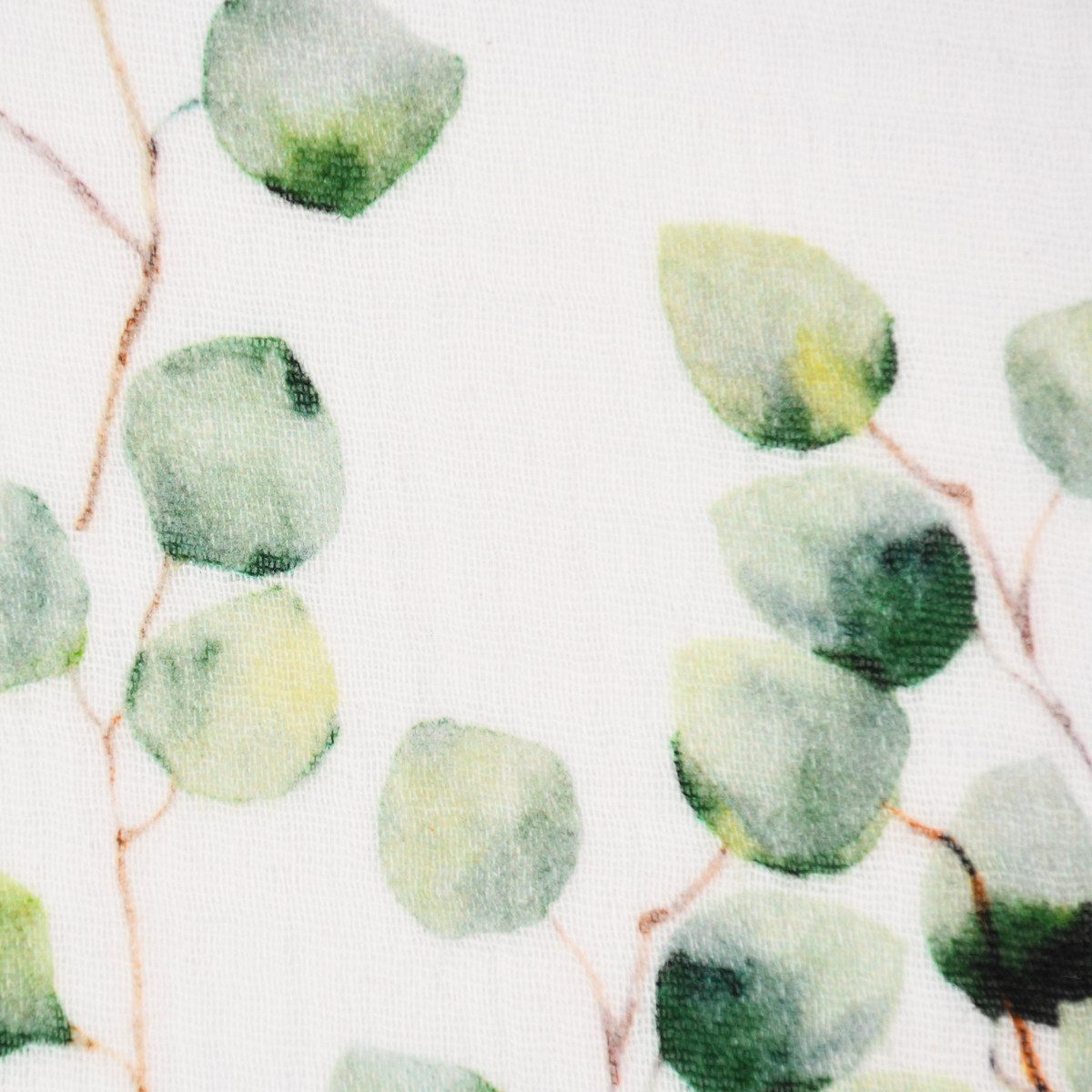 SCHÖNER LEBEN. Stoff Musselin Stoff BW Bio Digitaldruck Eukalyptus Blätter weiß grün braun, Digitaldruck