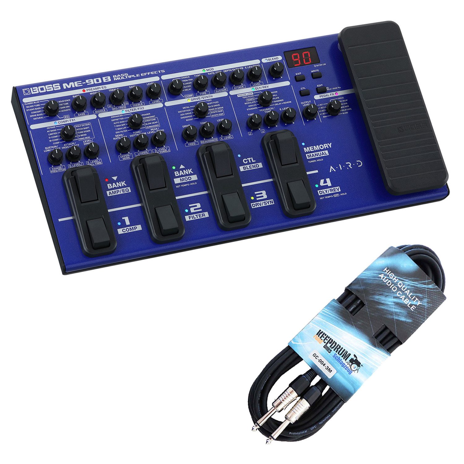Boss by Roland E-Bass Boss ME-90B Bass Multi-Effektgerät mit Klinkenkabel, Bass Multi-Effektgerät, Vorteils, Bundle, mit Klinkenkabel
