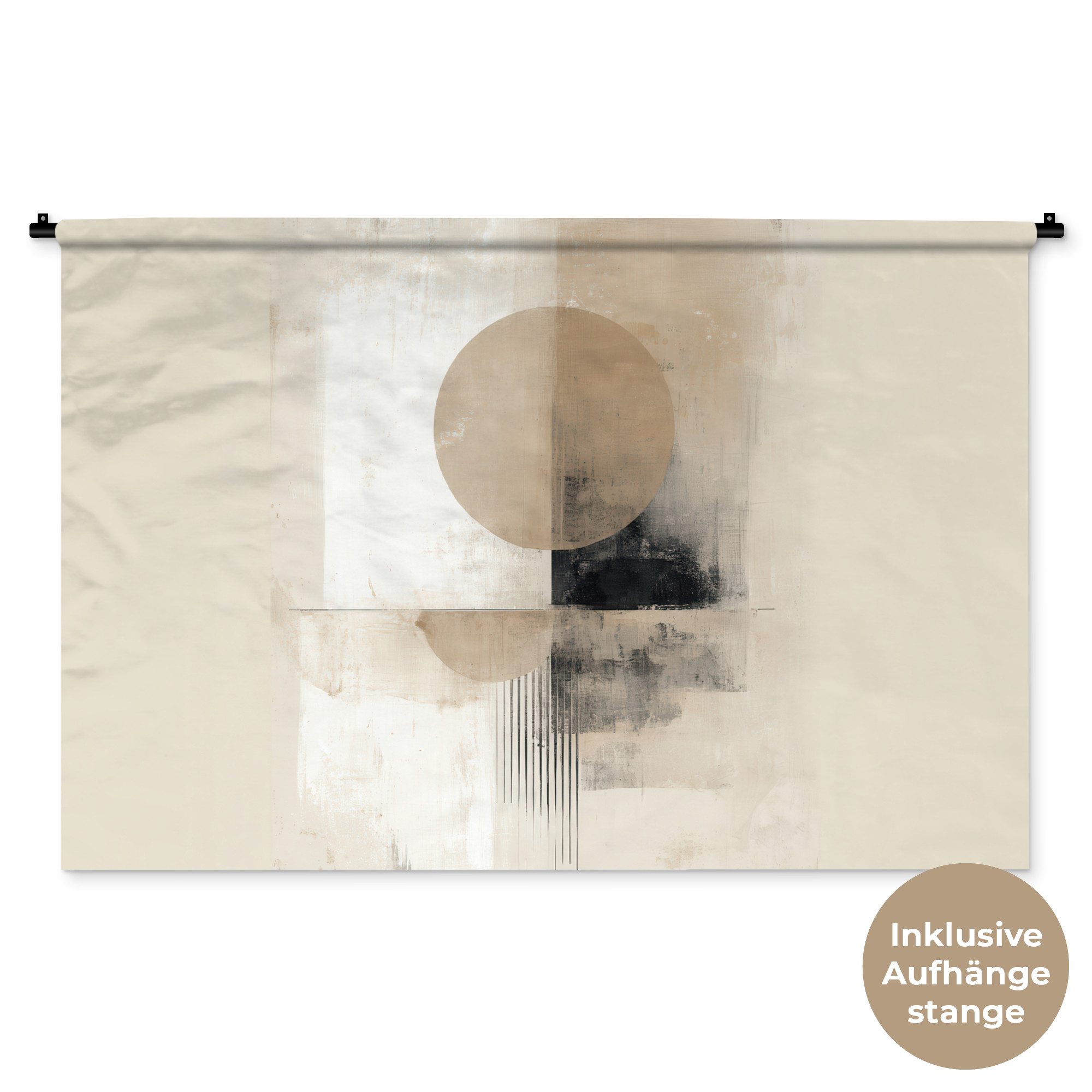 MuchoWow Wandteppich Kreis - Zusammensetzung - Tiefe - Beige, Rechteckig, Höhe: 3 mm, Wandtuch, Wanddekoobjekt, 120x80 cm