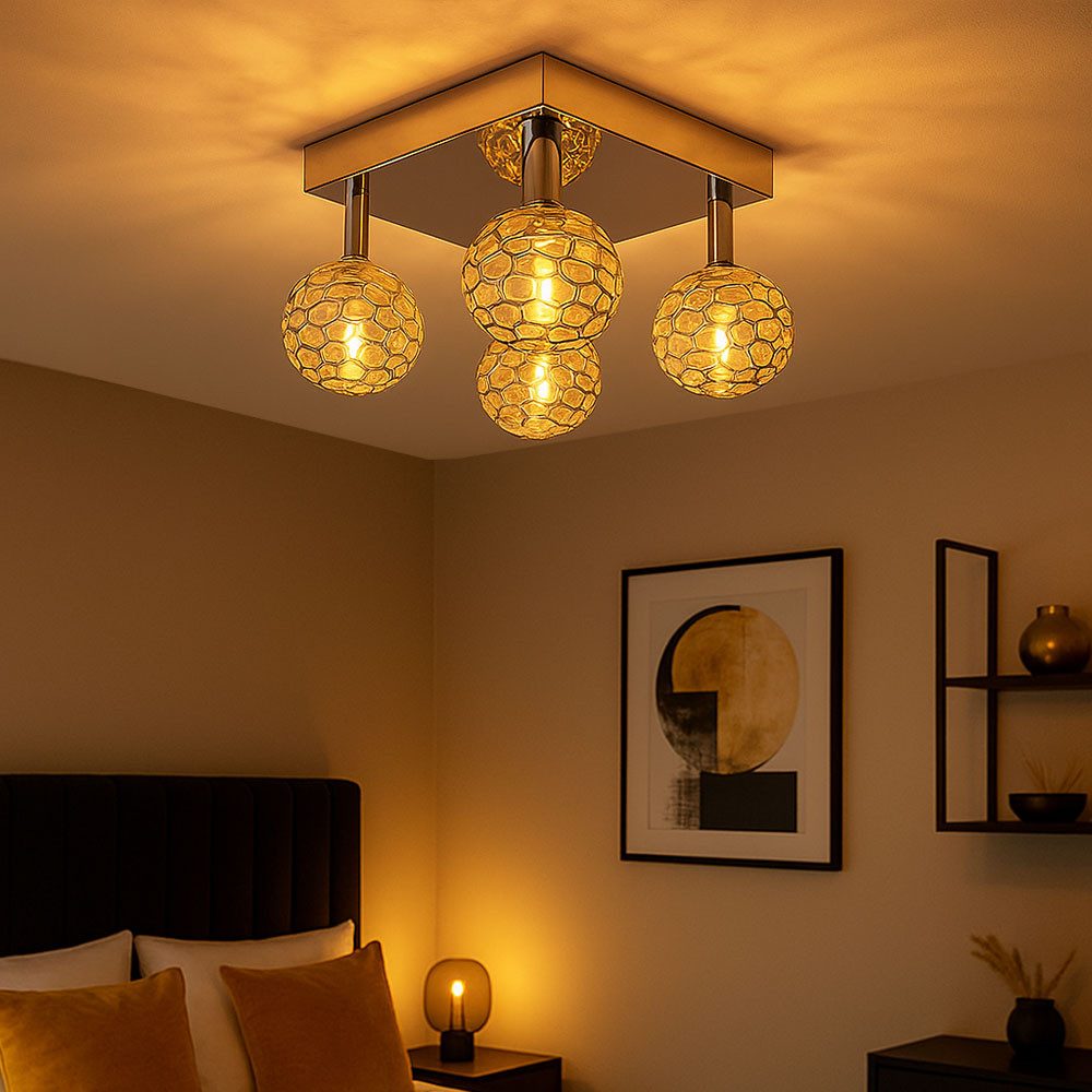 GLOBO LIGHTING LED Deckenleuchte, Leuchtmittel nicht inklusive, Deckenleuchte Kugeln chrom Wohnzimmerlampe Deckenlampe Geflecht