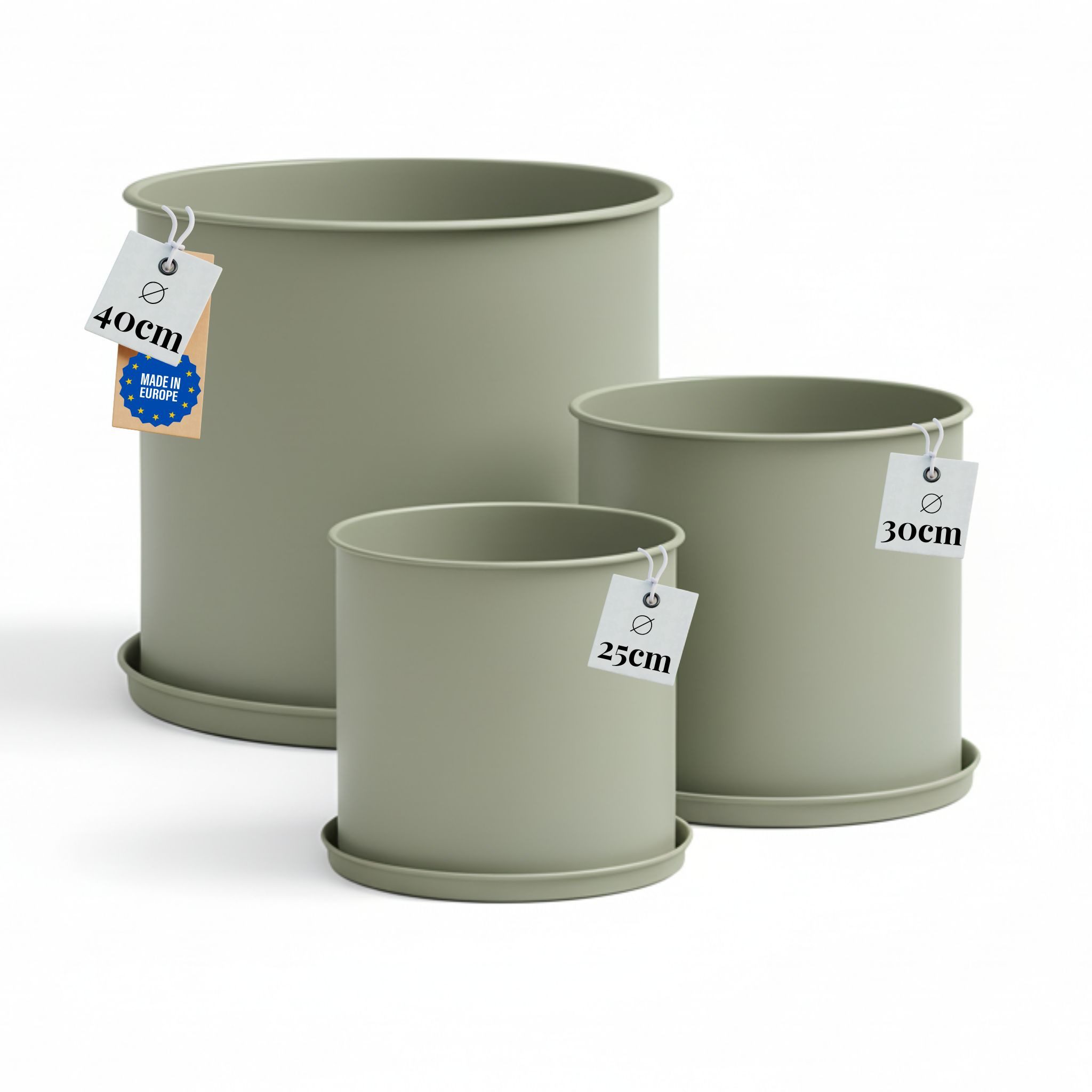 LIVLIG Pflanzkübel Blumentopf mit Untersetzer groß draußen, Übertopf für Pflanzen (3er-Set), Ø 25 cm, 30 cm & 40 cm