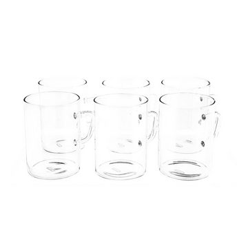 Mulex Teeglas 6 Teiliger Glas-Set mit Henkel für Tee oder Kafee 260 ml