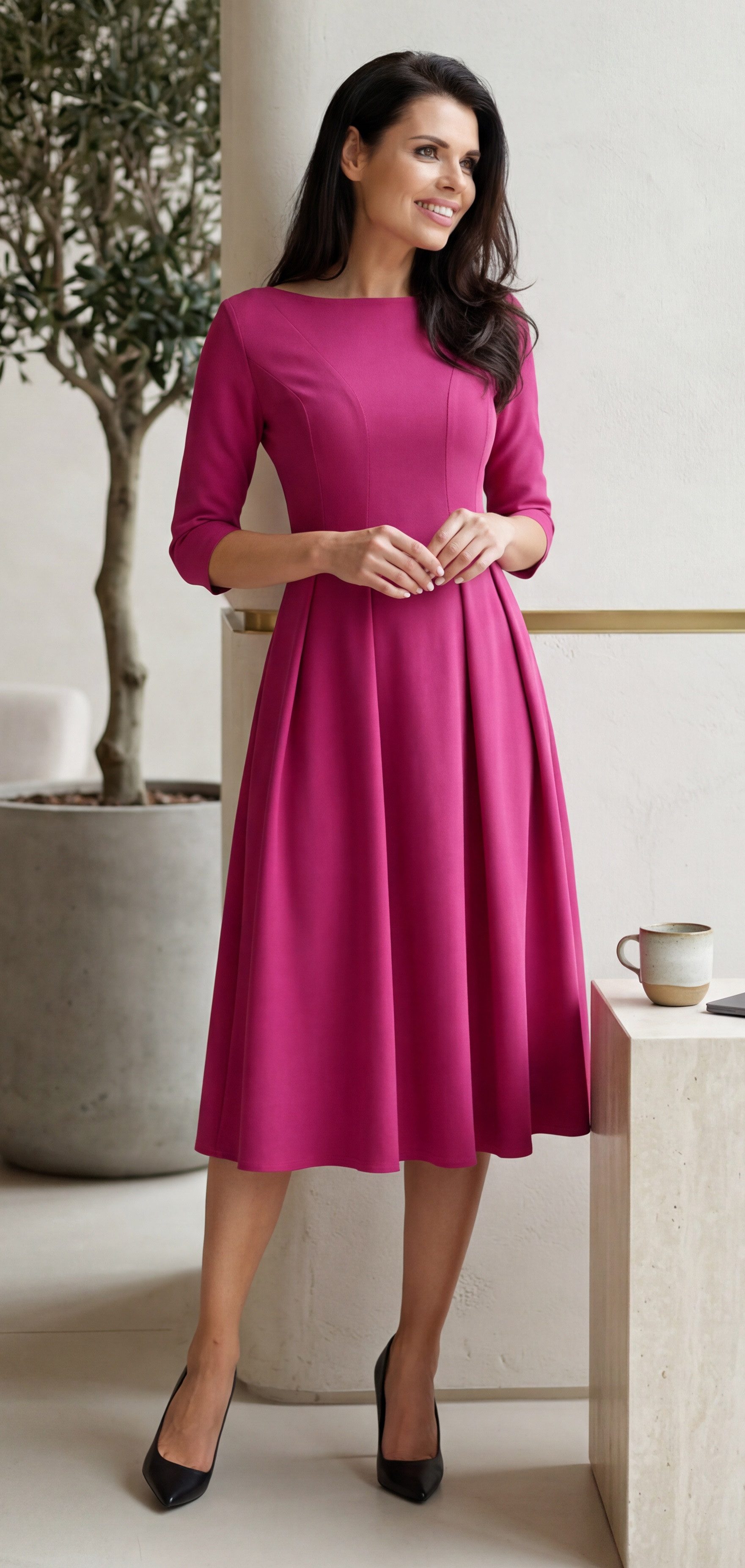 Awama Abendkleid mit ausgestelltem Rock und 3/4-Ärmeln