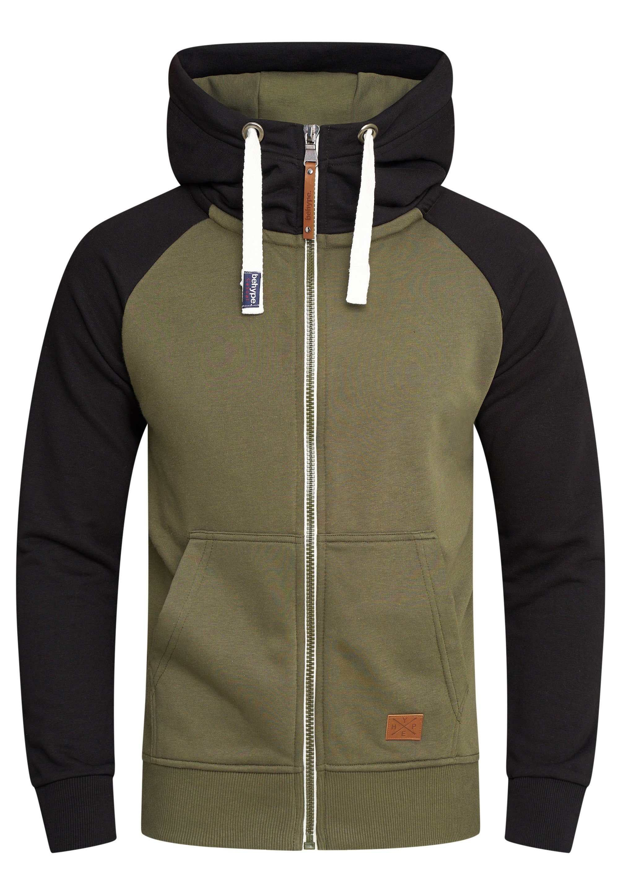 behype Sweatjacke BHDISUK im Color-Block Stil Khaki