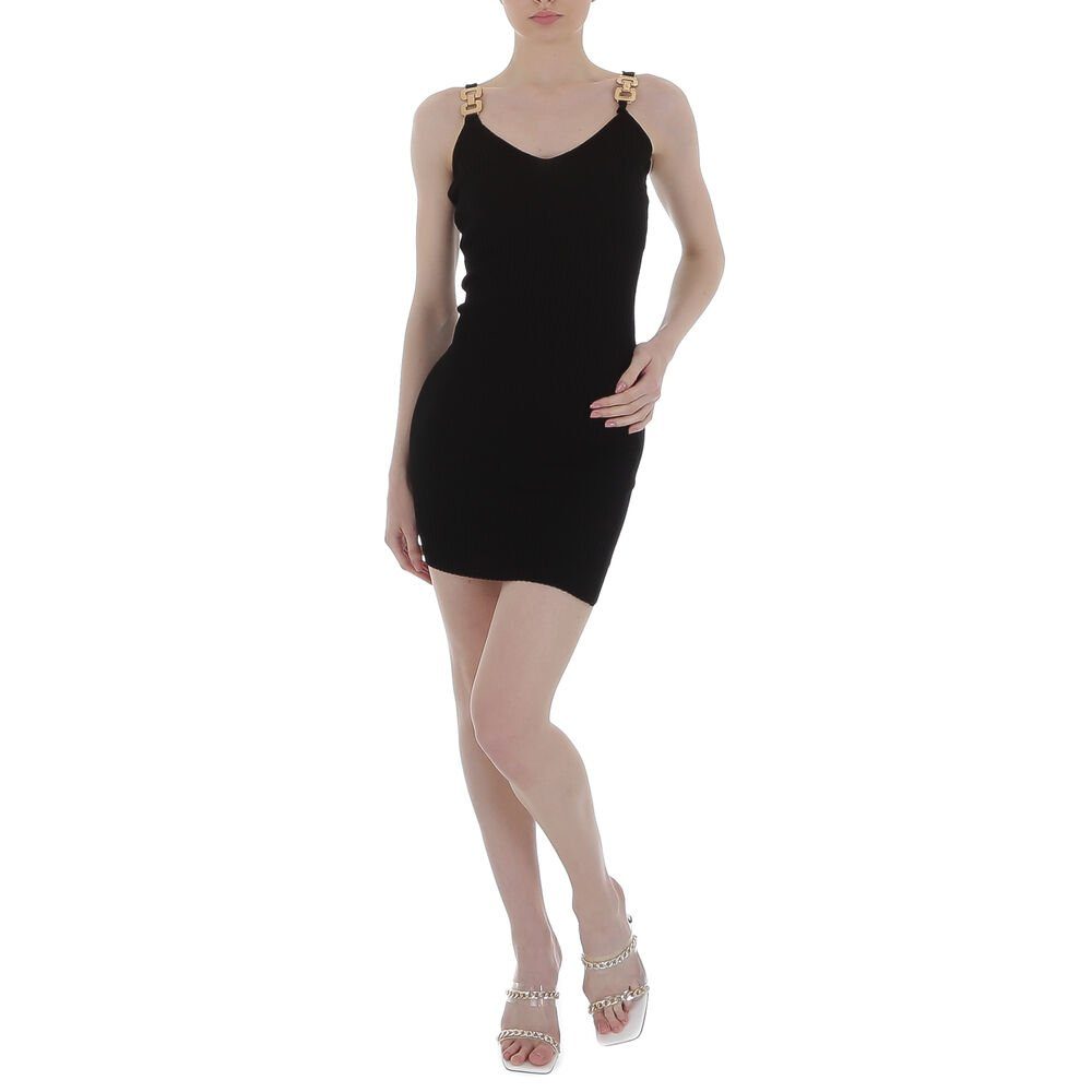 Ital-Design Strickkleid Damen Party & Clubwear Kette Stretch Strickoptik Minikleid in Schwarz