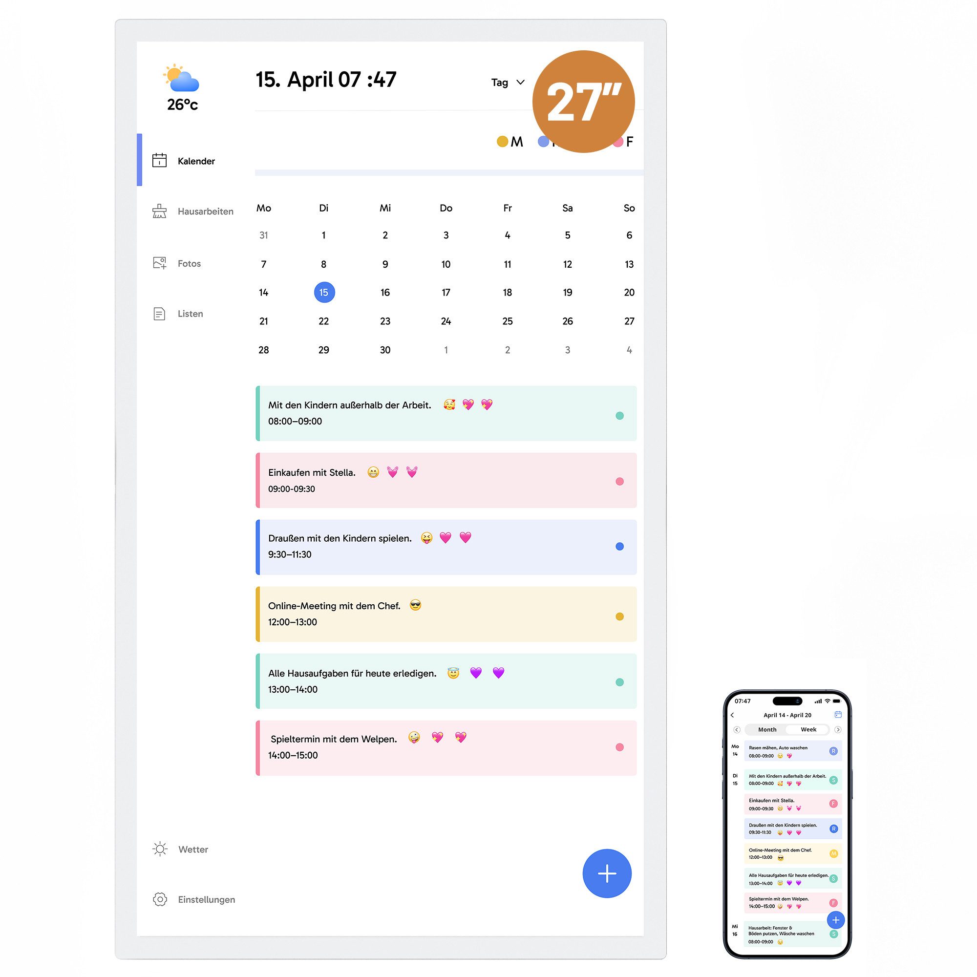 27'' Digitaler Kalender mit Touchscreen Digitaler Bilderrahmen