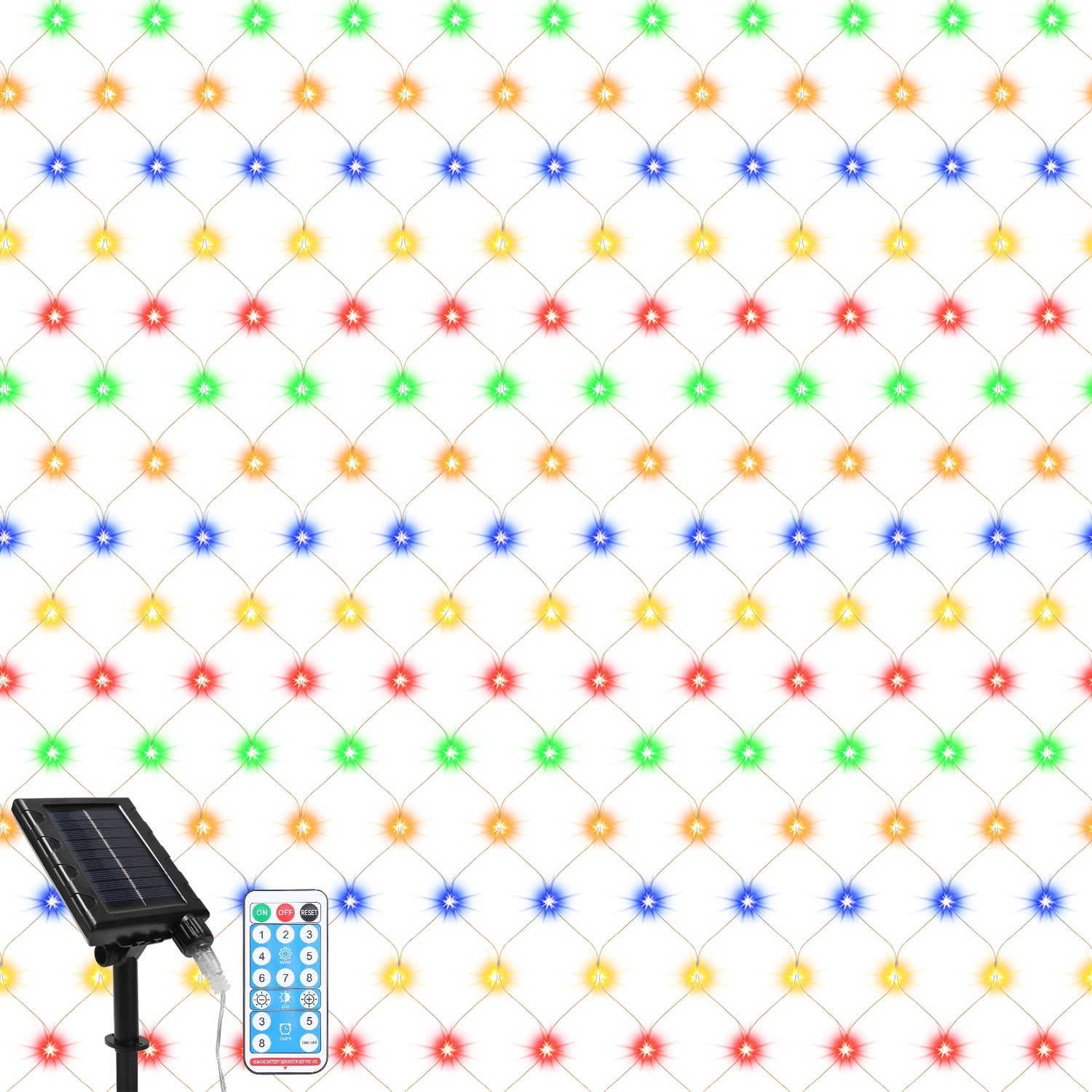 Clanmacy LED-Lichternetz Solar Lichternetz Lichterkette 8 Beleuchtungsmodi IP44 Weihnachten